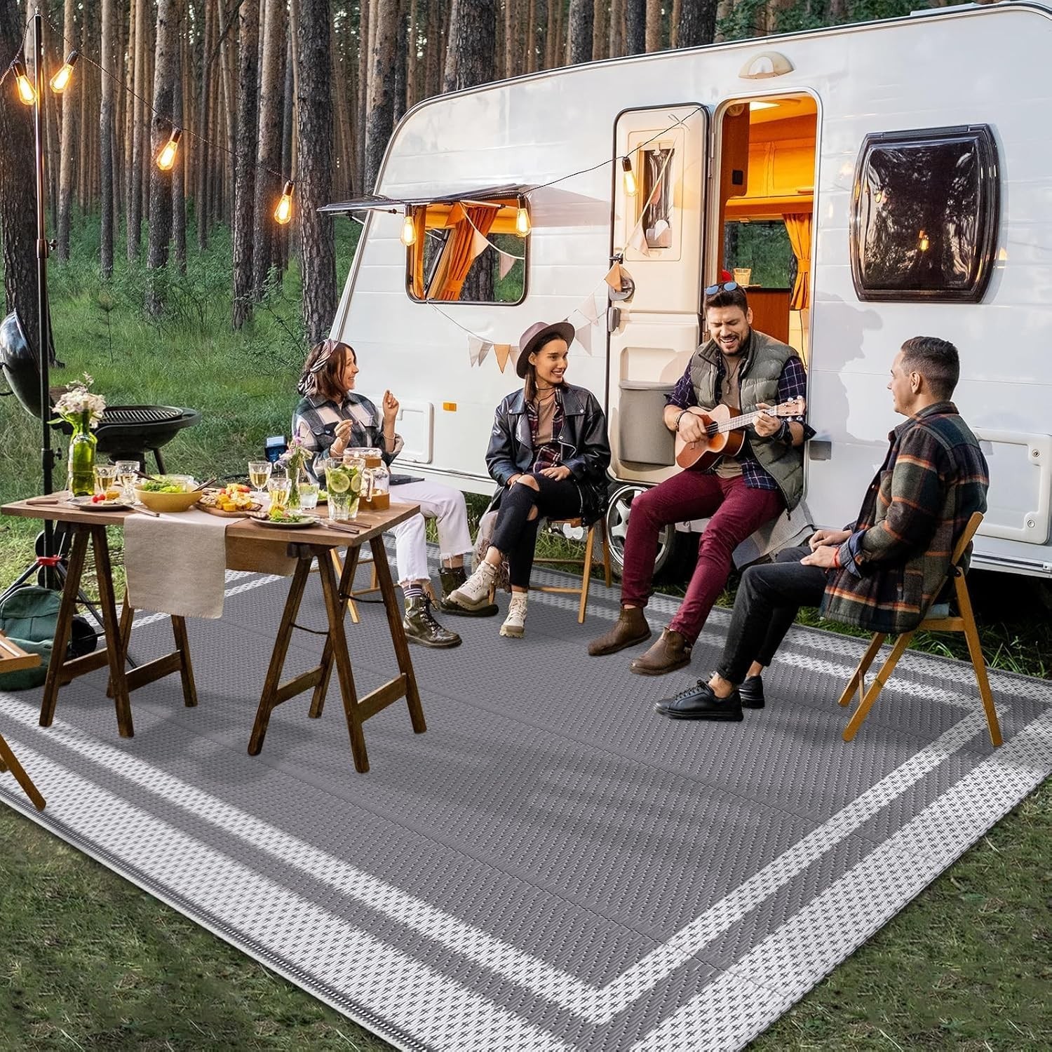 Outdoor Rug Reversible Portable Plastic Straw Camping Rugs for Outside