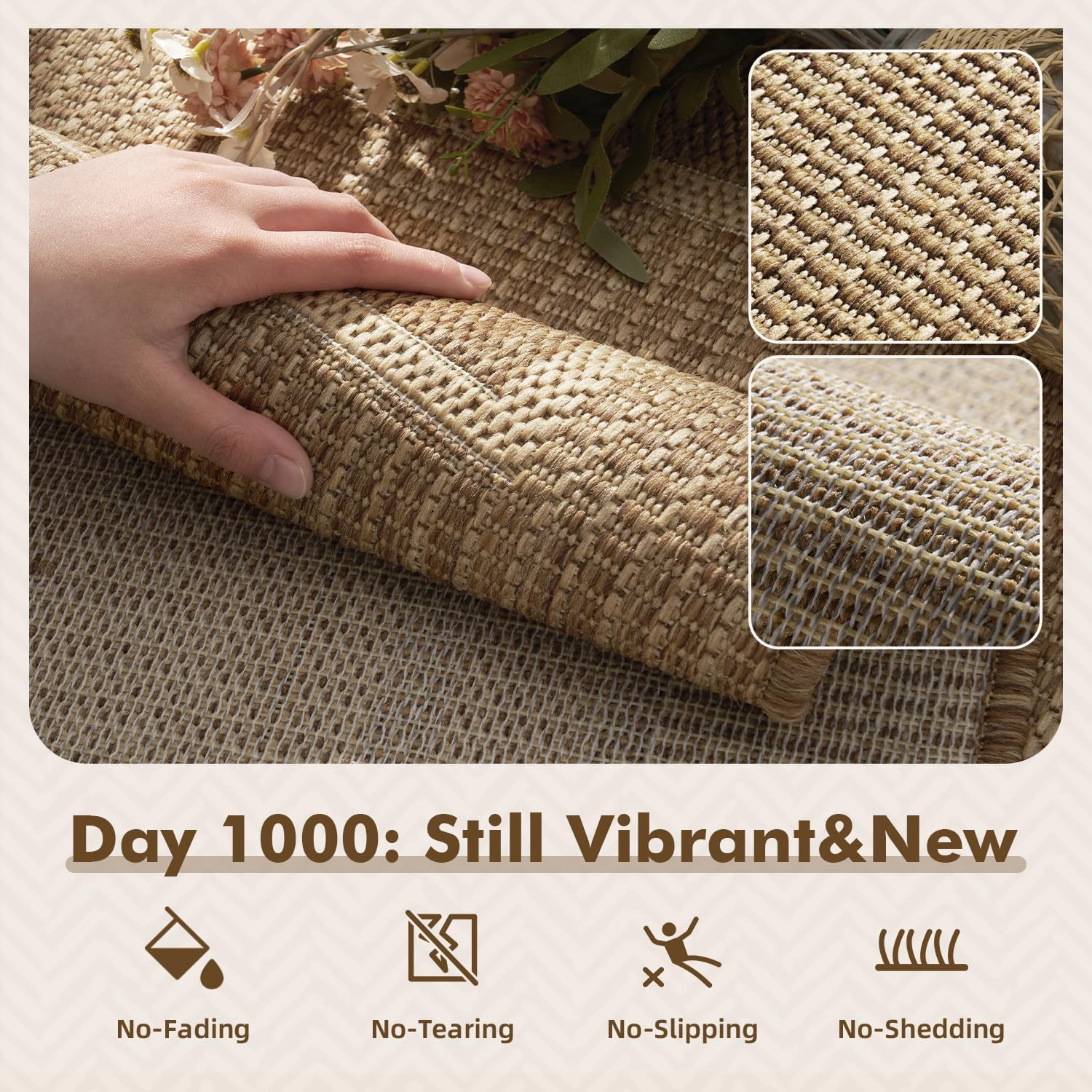Durable 5×7 Outdoor Rug – Textured Weave, Fade-Resistant, Modern Brown