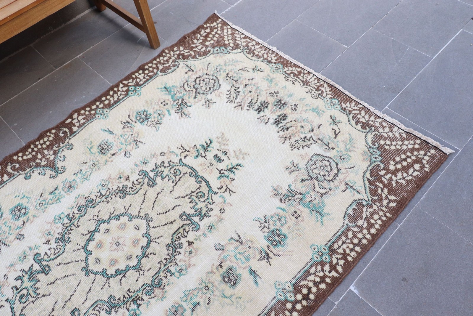 Turkish Vintage Rug 3,9×6,7 ft (118×203 cm), Rug Brown Blue Rug