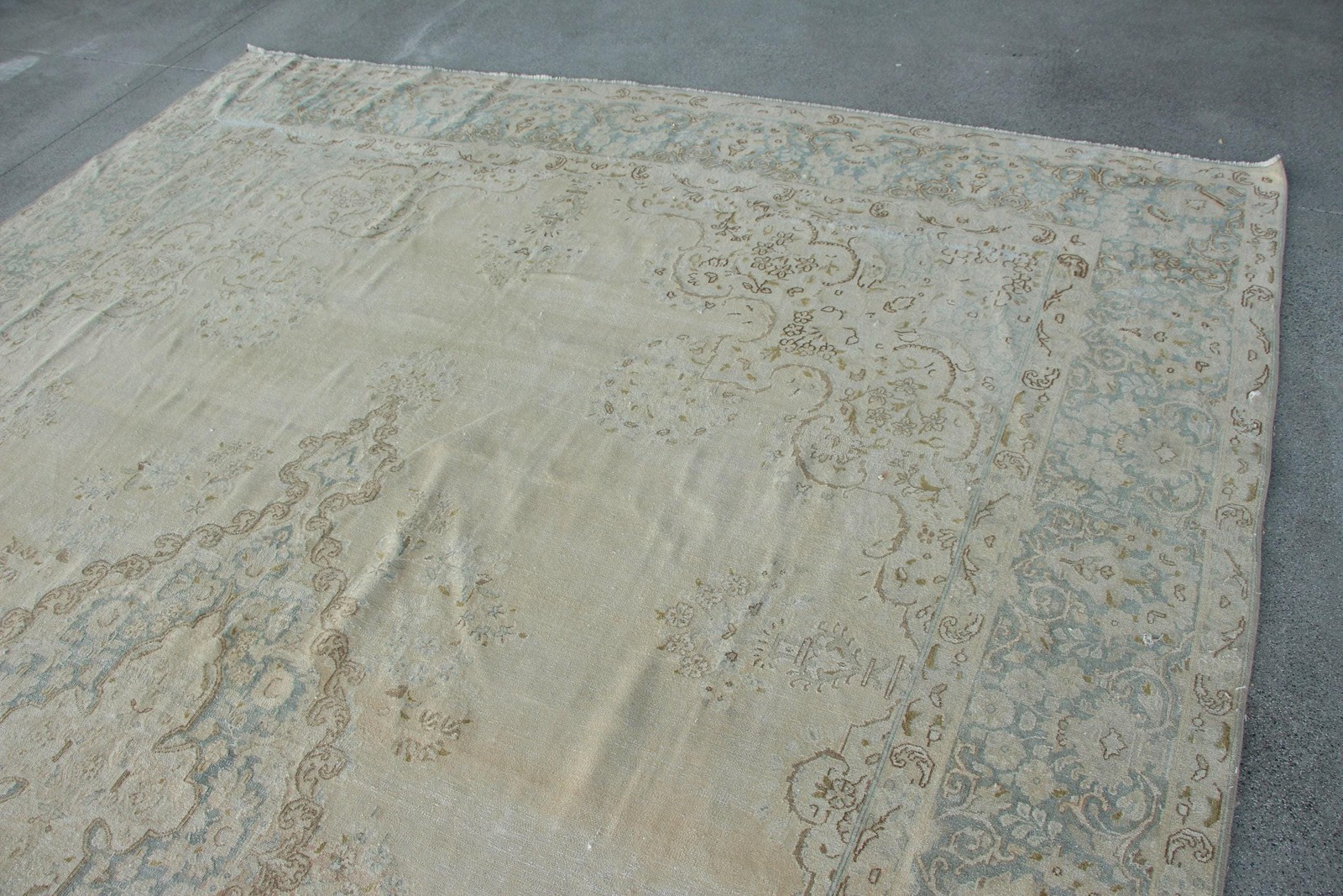Vintage Rug, 9,5×13,3 ft Turkish Rug, White Blue Southwestern Wool Rug