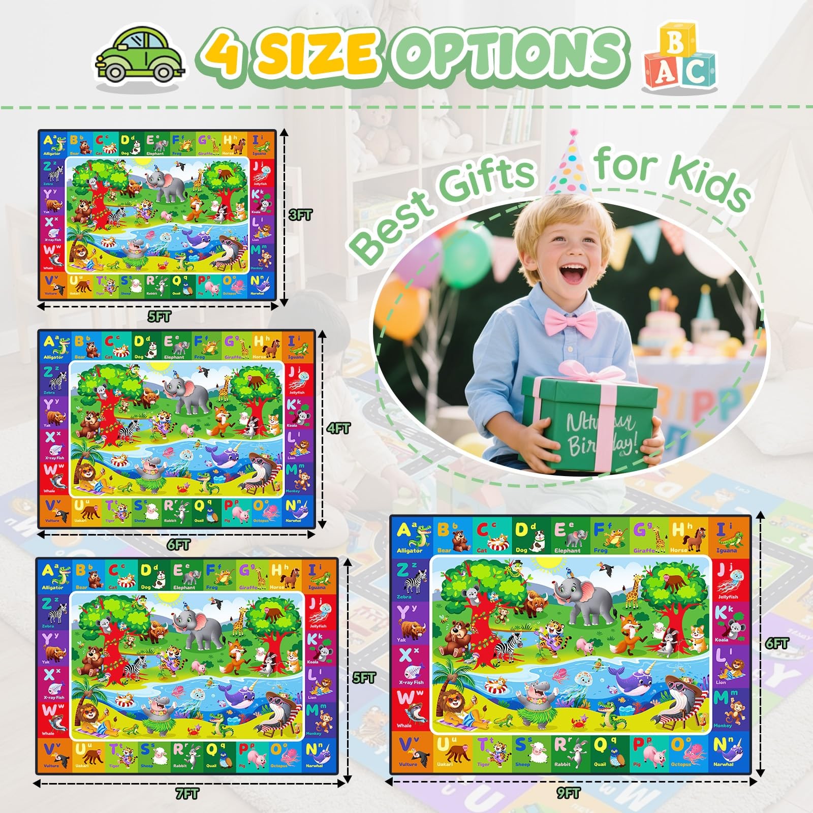 Kids Rug for Playroom 3×5 ft 4×6 ft 5×7 ft 6×9 ft – Soft Non-Slip Educational
