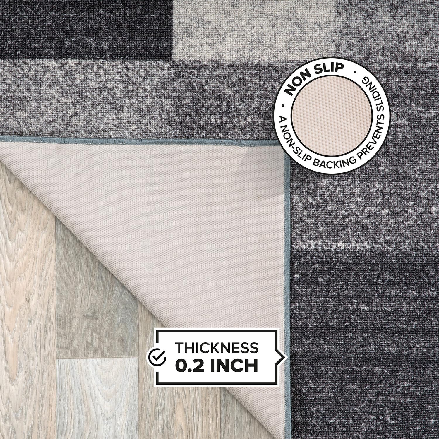 Modern Boxes Design Non Slip Anti Skid Area Rug Runner 2×7 ft 22×84 Inch Gray