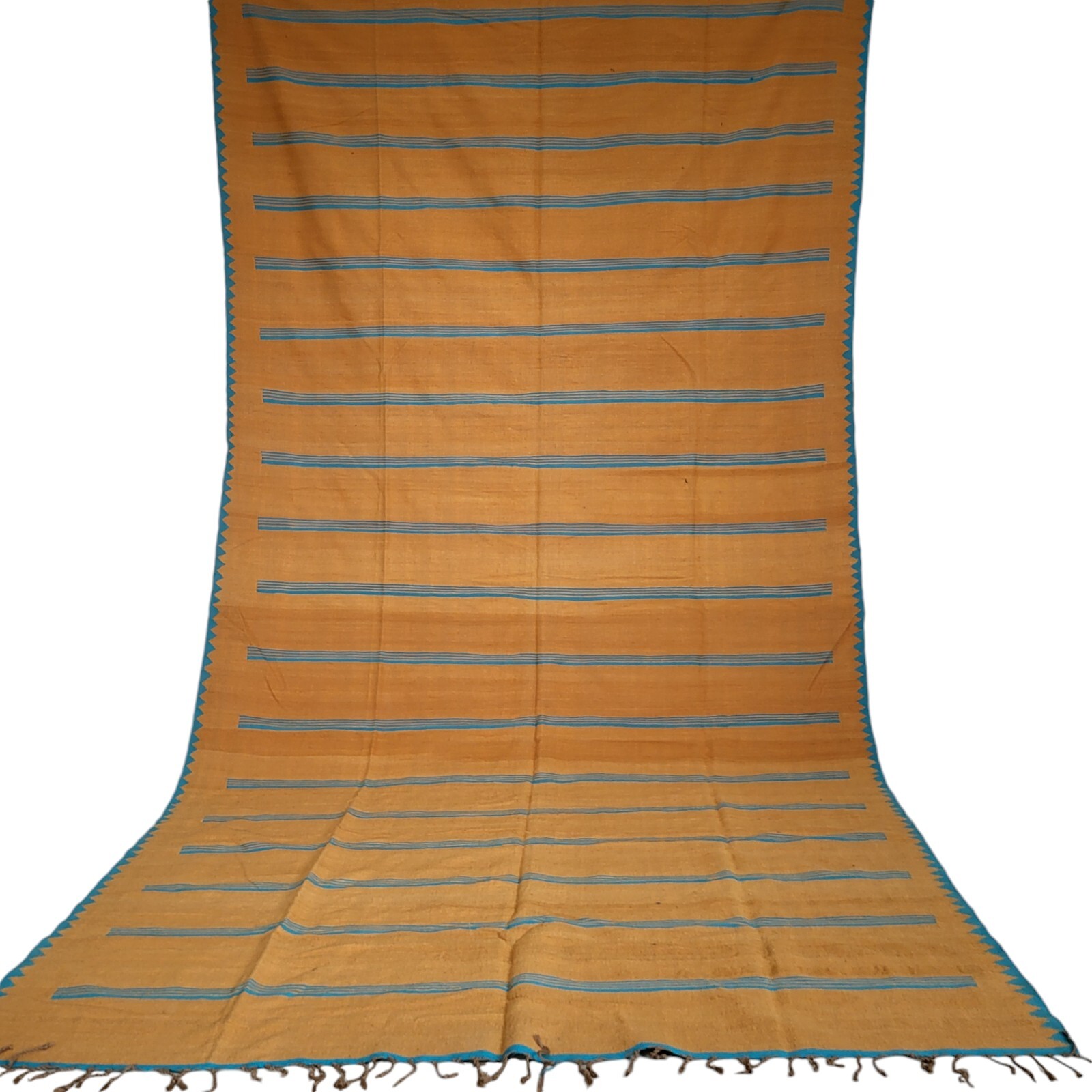Vibrant Handmade Moroccan Orange Rug Blue Stripe Fringe Berber Wool Carpet 11×6