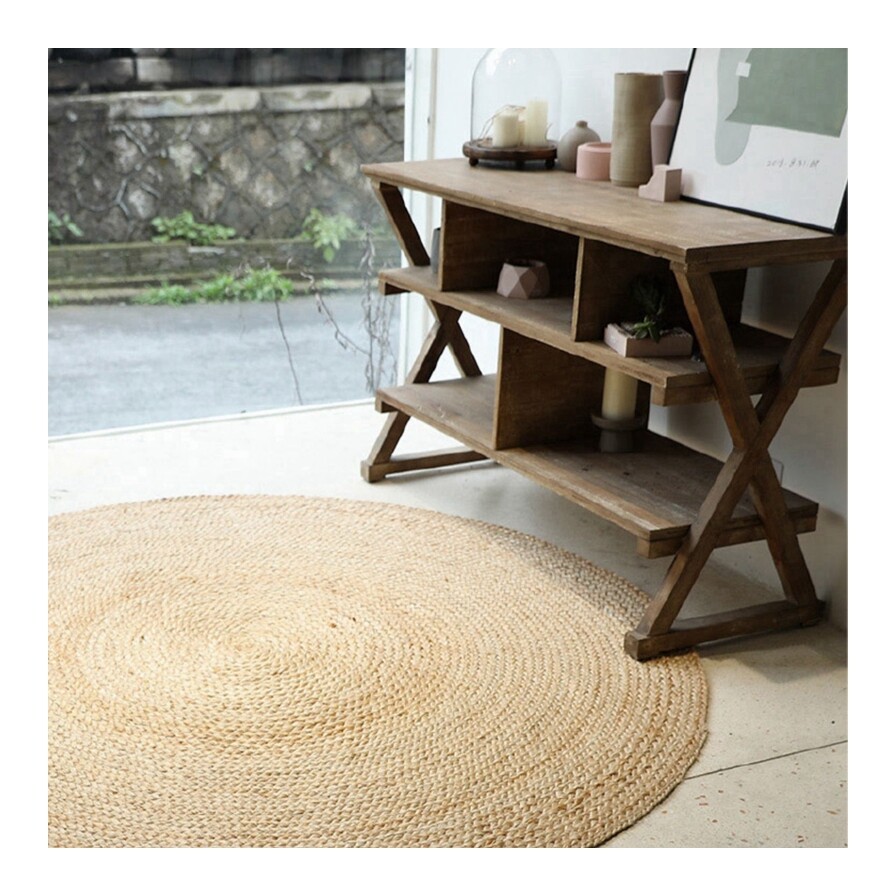 Rug Jute Round 100% Farmhouse Natural Jute Reversible Braided Modern Rustic Look
