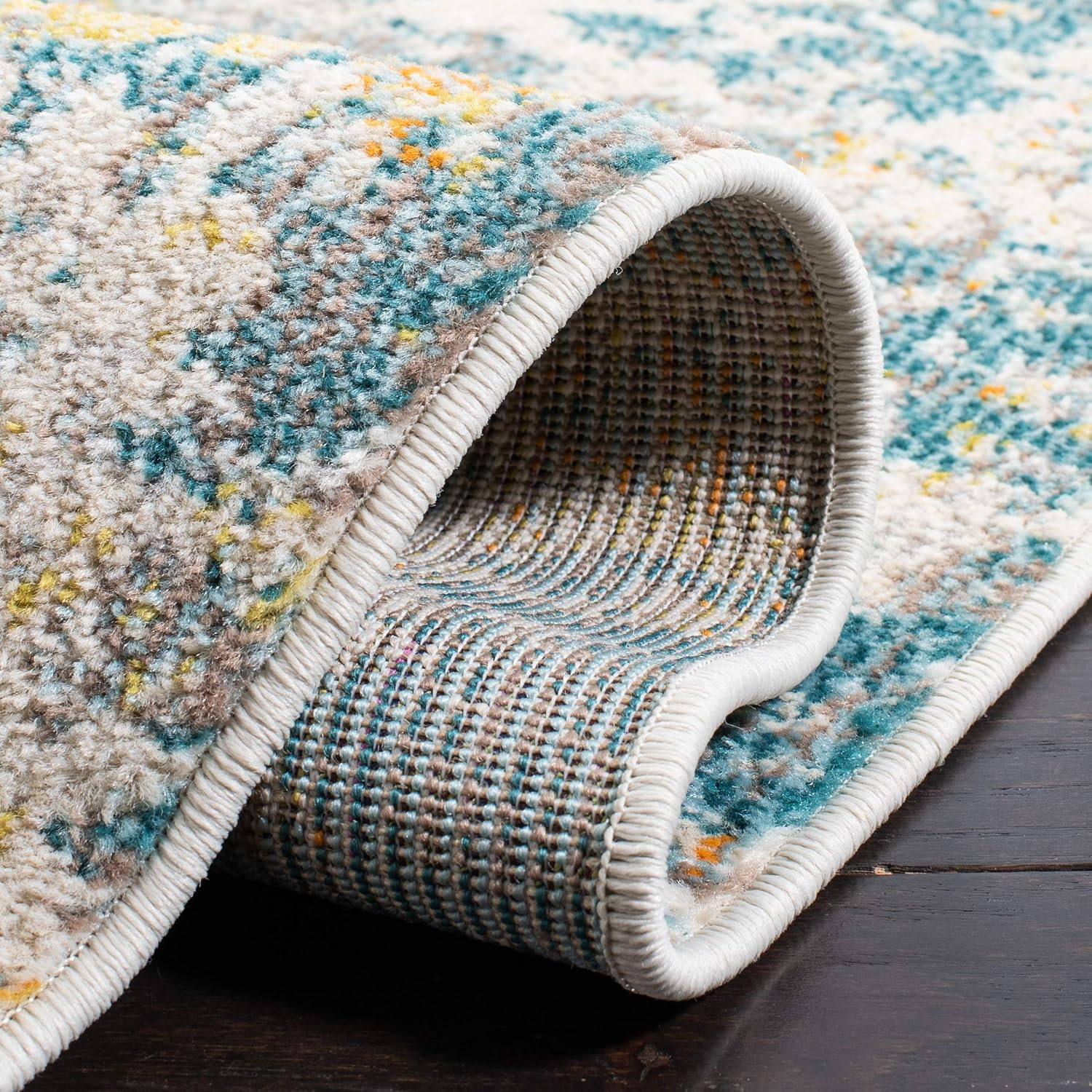 Teal & Gold 8×10 Area Rug – Modern Abstract, Non-Shedding, Easy Clean