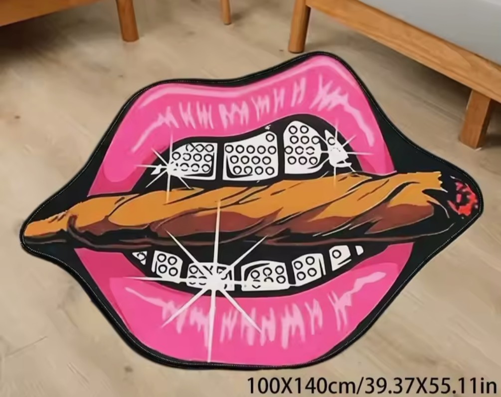 Lips Graphic Novelty Area Rug 100x140cm Anti-Slip Flannel Sponge 39x55in