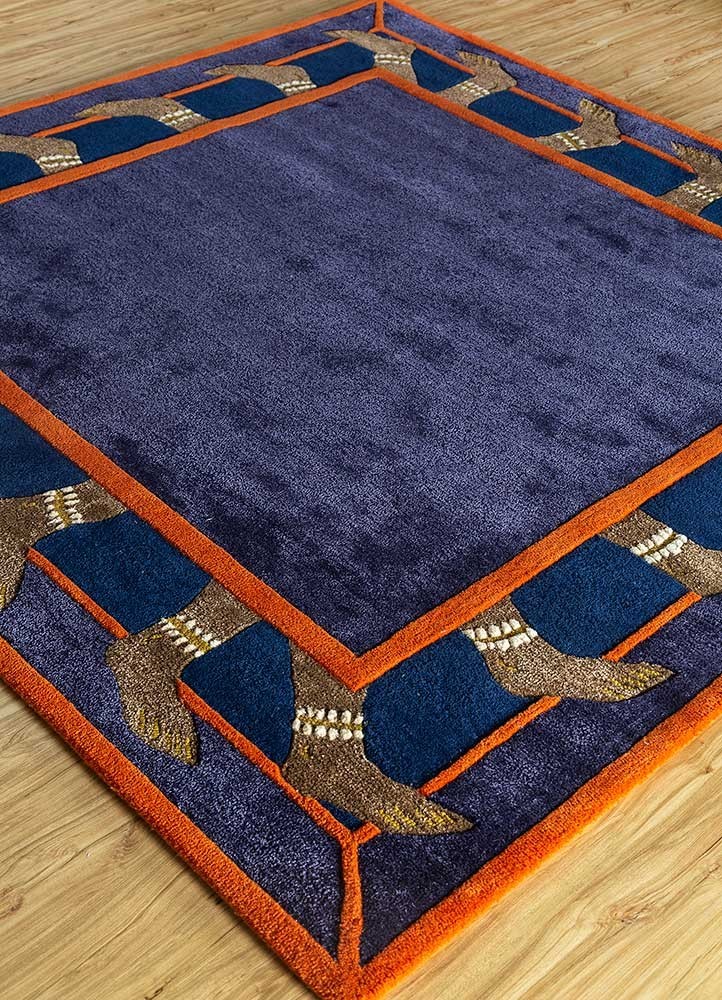Hand tufted wool and viscose Rug purple rectangle
