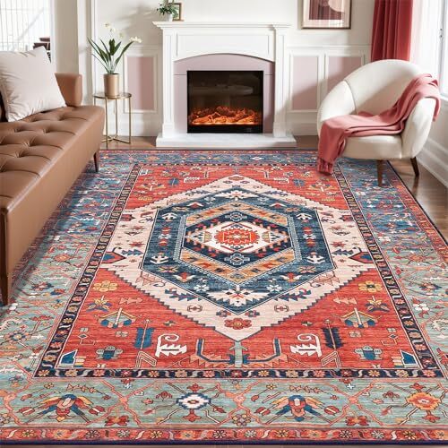 Boho 8×10 Area Rugs Rust, Washable Vintage Large Living 8 x 10 feet Rust/Multi