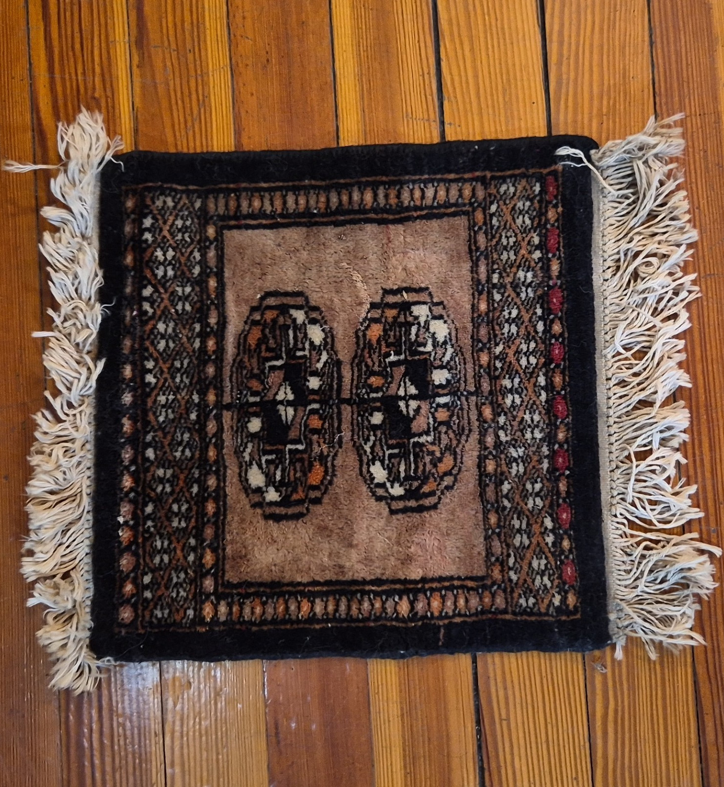 12″ Small Geometric Fringed Rectangle Area Rug for Adults Brown Black Red Beige