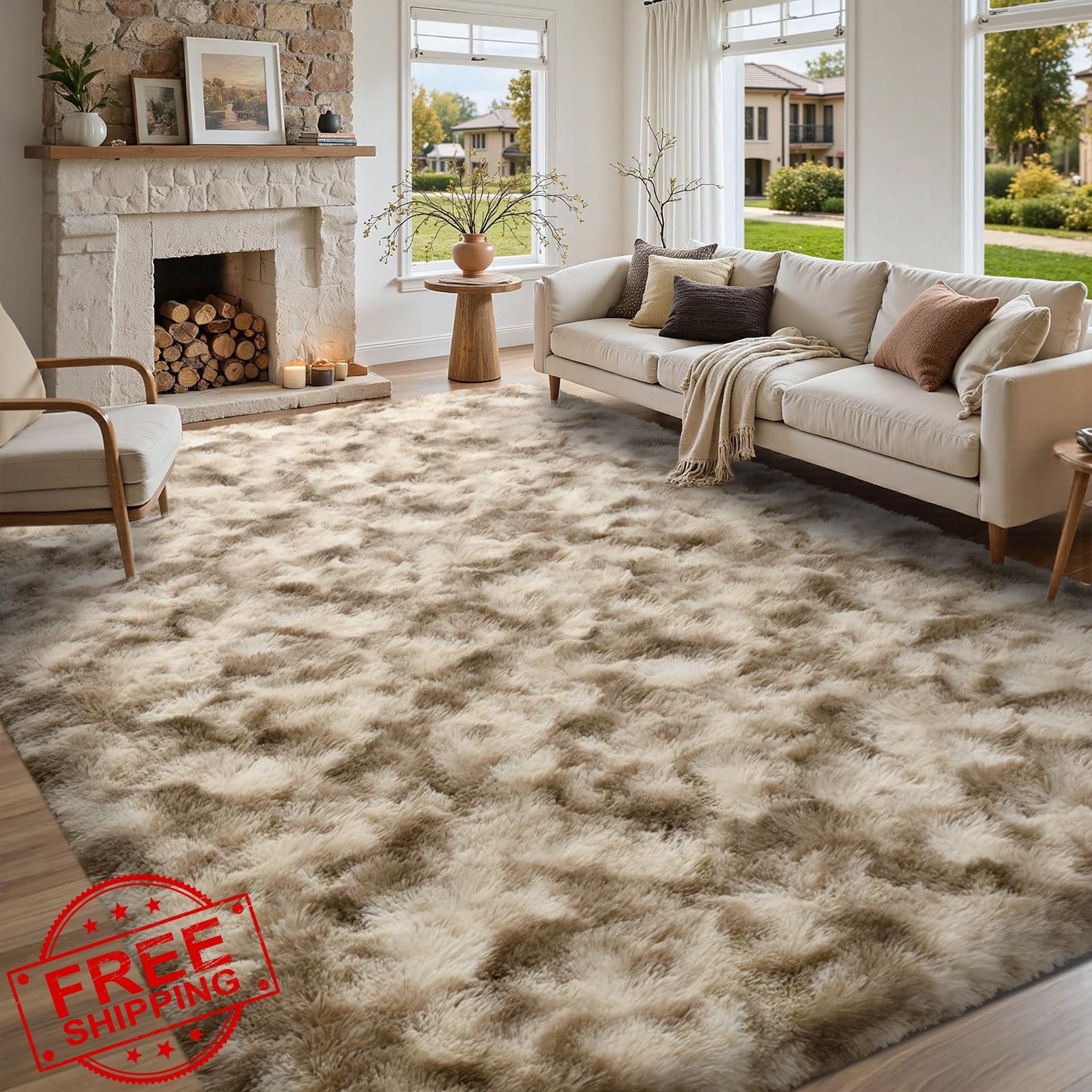 LòutiRoot Home Cream 4’x6′ Plush Shaggy Area Rug