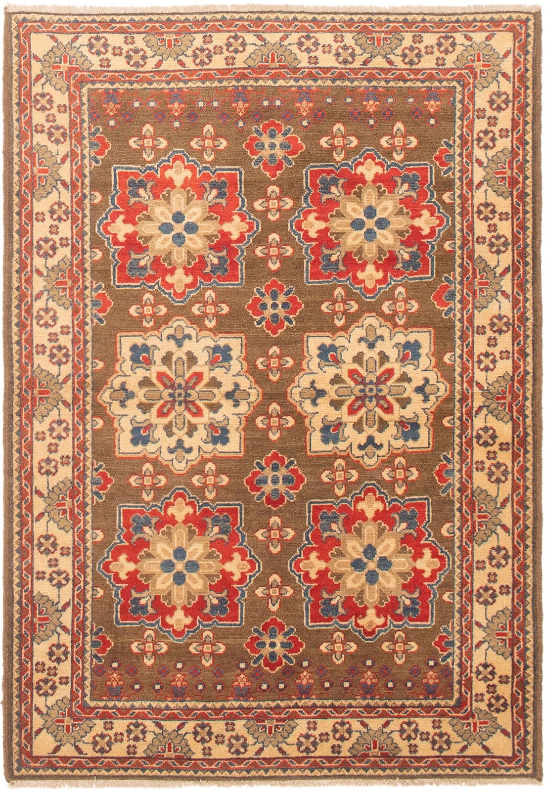 Traditional Khaki, Tan Hand-knotted Area Rug 3’11” x 5’9″ Oriental Carpet
