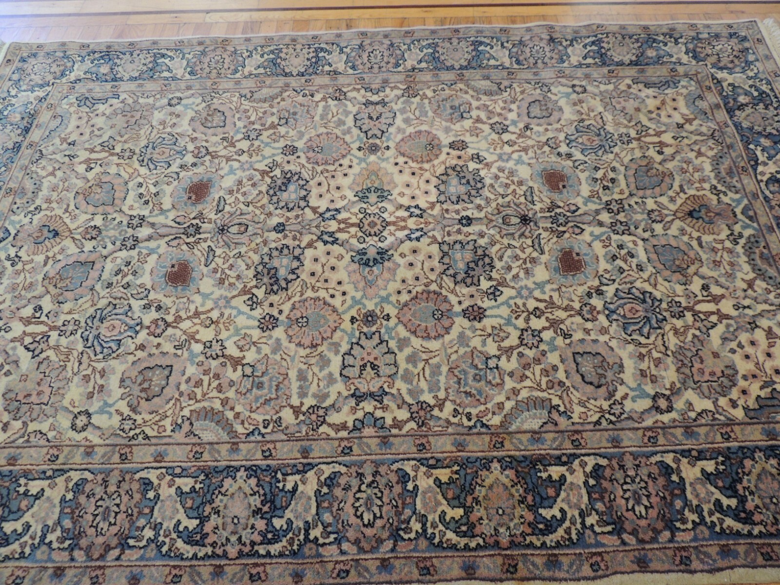 6×9 Romanian Oriental Area rug wool Ivory Blue Pink Navy All-Over pattern