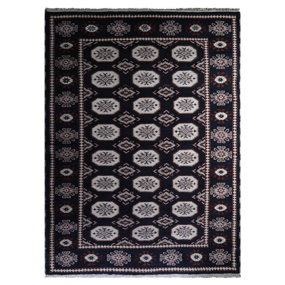 Hand Knotted Afghan Wool And Silk Area Rug Oriental Kazak Black BBH BBAF0119