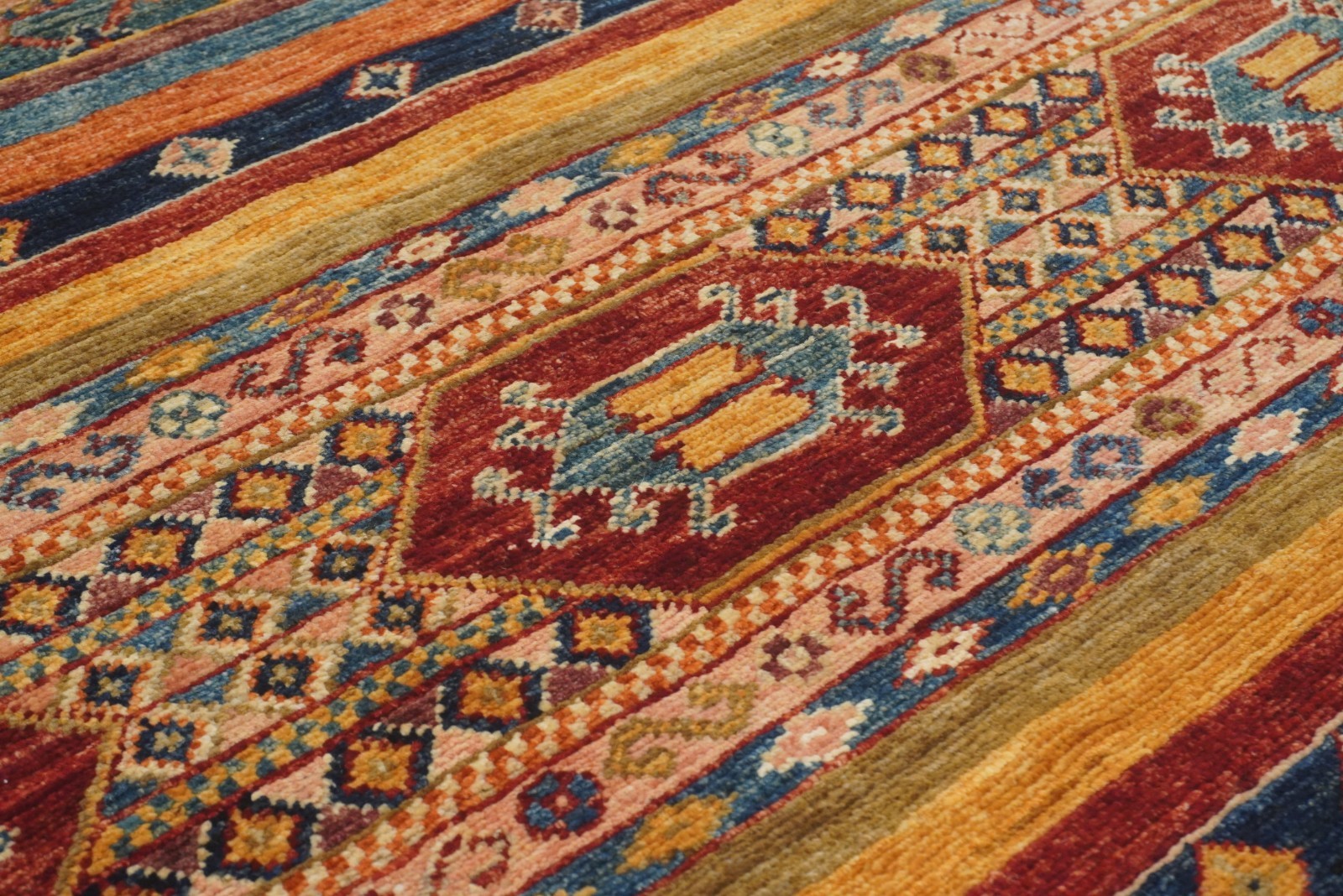 3×3 ft Multicolor Khorjin Afghan Hand Knotted Wool Tribal Small Square Rug