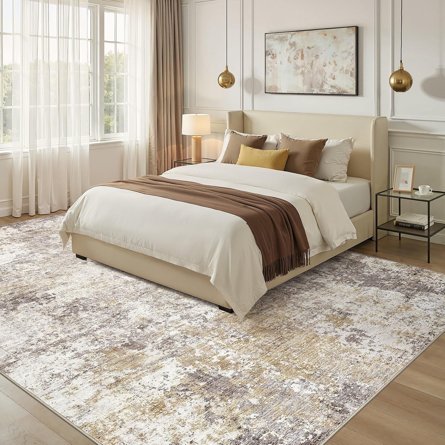 6X9 Modern Abstract Washable Area Rug – Non-Slip Backing for Kid & Pet Safety