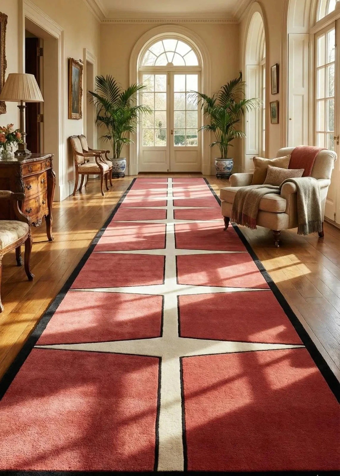 Hand Tufted Wool Runner Rug Terracotta Modern Geometric Handmade Hallway Carpet