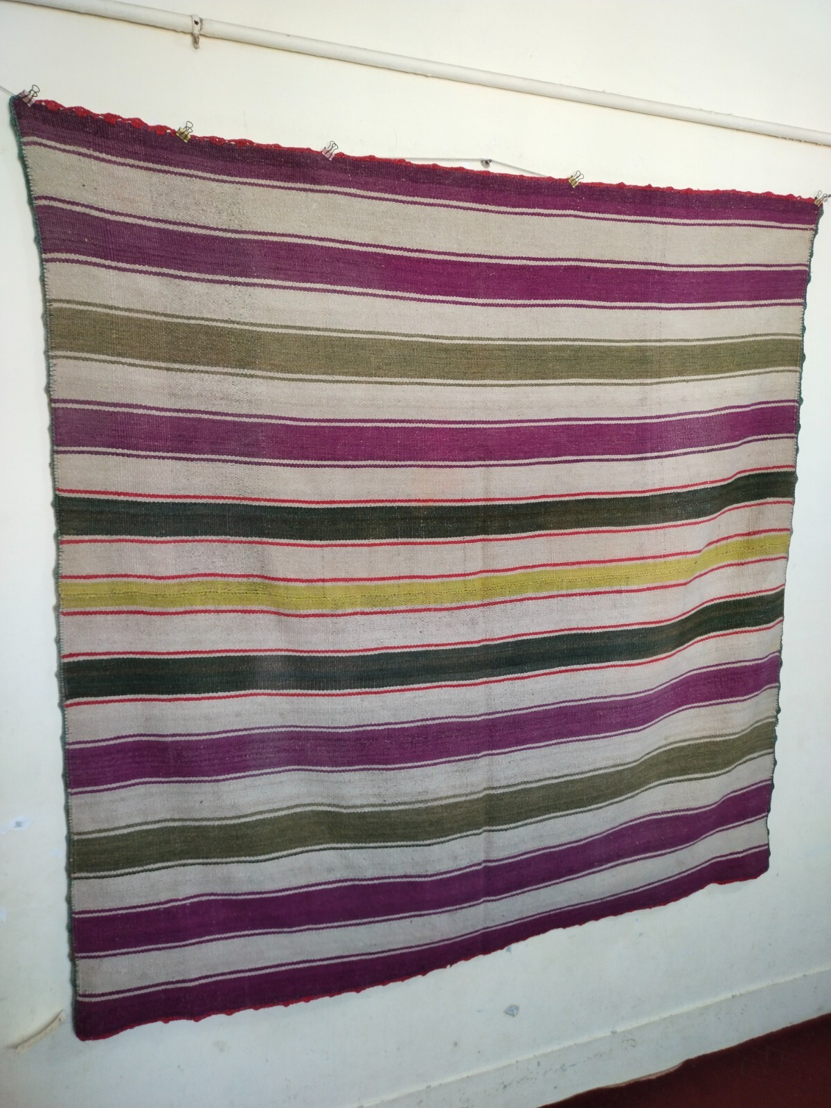 vintage fabulous Peruvian rug Bolivia Sheep Frazada Blanket handwoven rug it1355