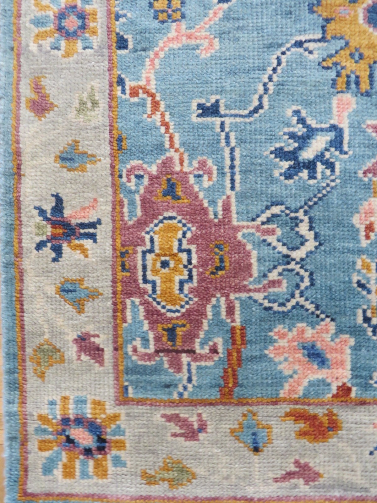 3’3 x 5 Hand Knotted Denim Blue Colorful Oushak Oriental Rug G13908