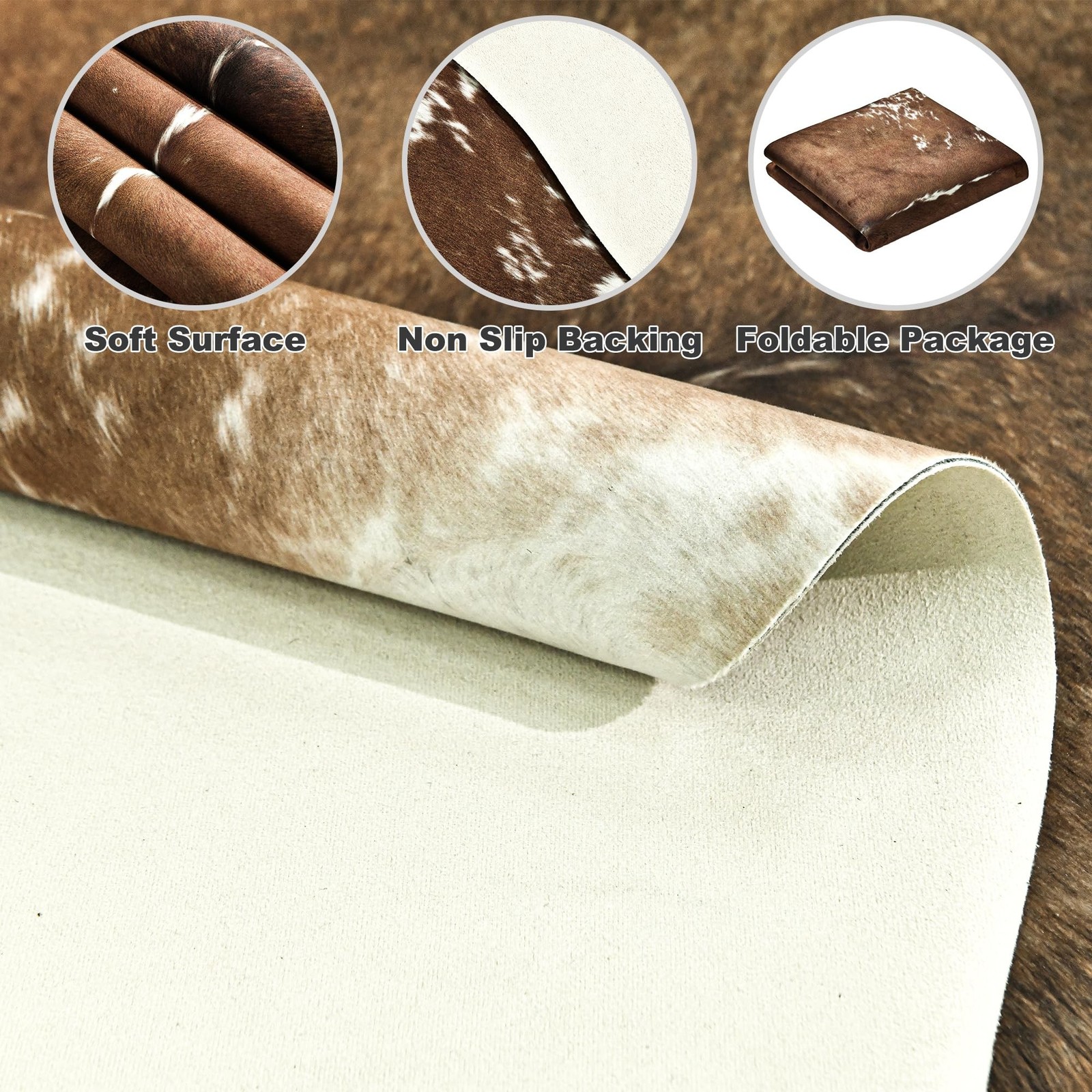 Easycozy Faux Cowhide Cow Print Rug 6.2 x 7 Western Decor Faux Cowhide