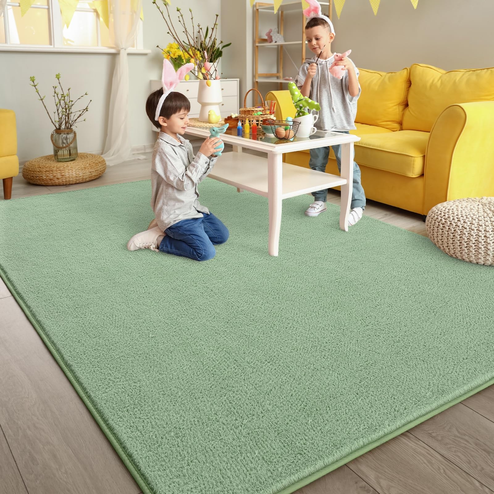 5×7 ft Light Green Area Rugs for Bedroom Living Room, Washable Memory Foam In…