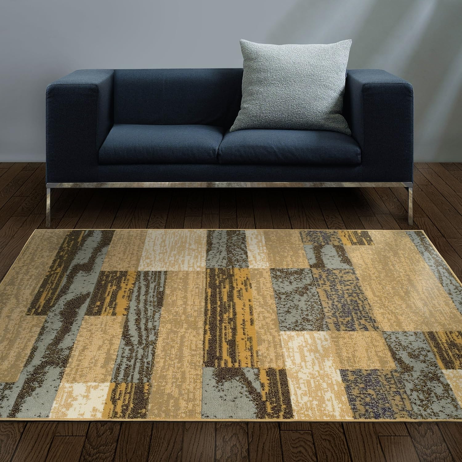 Textured Geometric Area Rug, Light Blue & Beige, 5′ x 8′, Water-Repellent