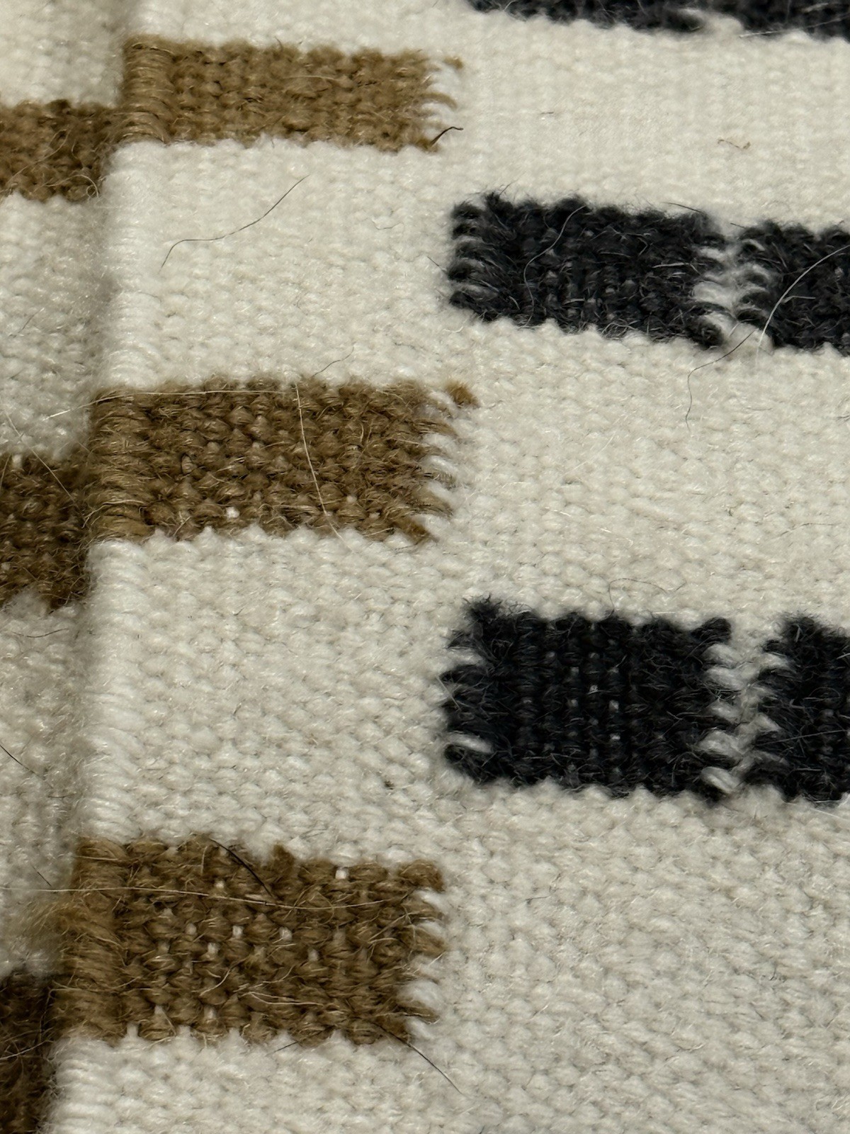 Wool Geometric Abstract Runner Rug Carpet 32”x83” Grey Crème Gold Brown Fringe D