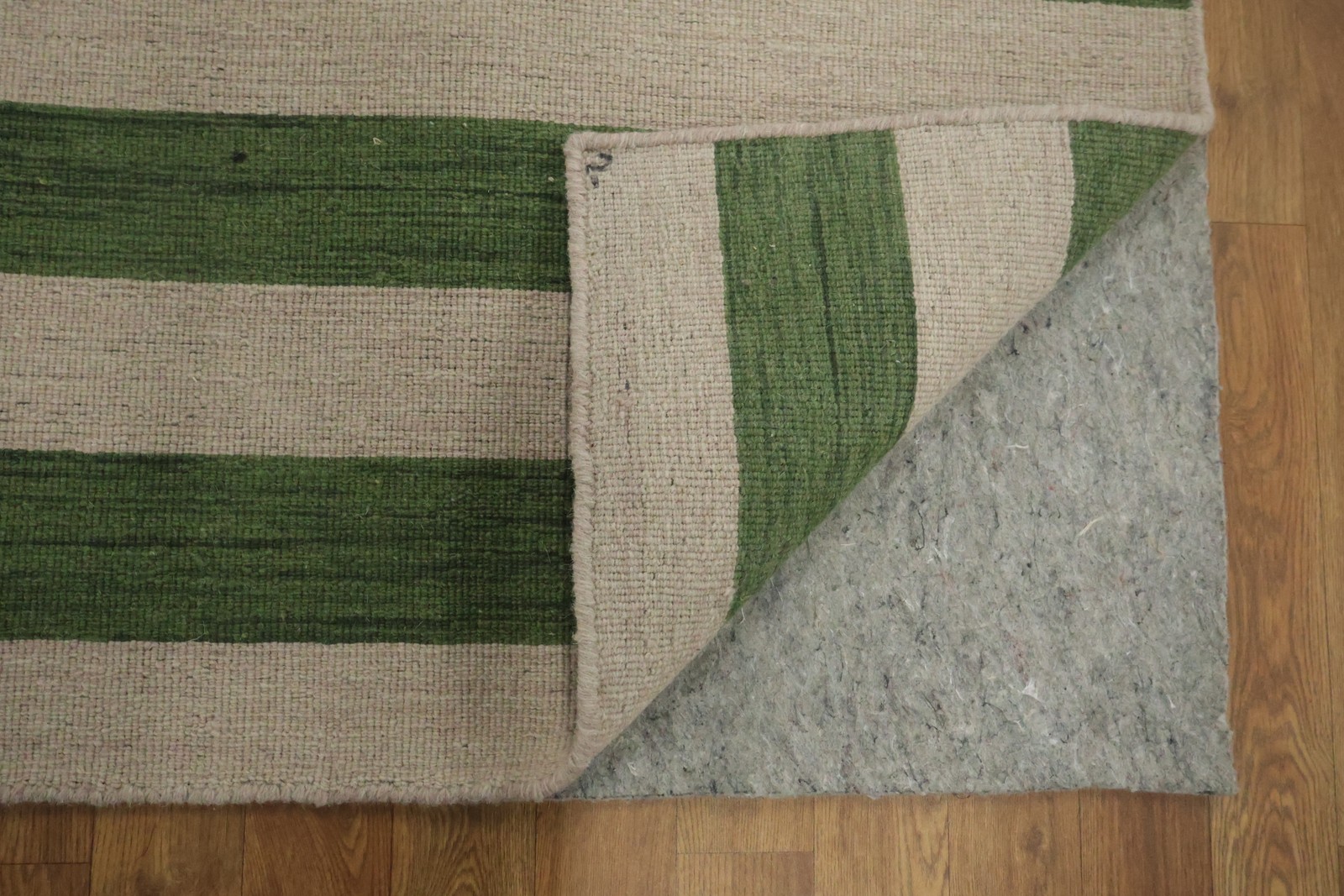 Chic Green/ Ivory Striped Area Rug 5×8 Hand-knotted Wool Modern Style Carpet