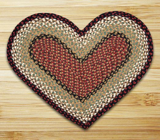 Braided Jute Heart Shaped Area Rug. Earth Rugs. BURGUNDY, MUSTARD. 20″ X 30″