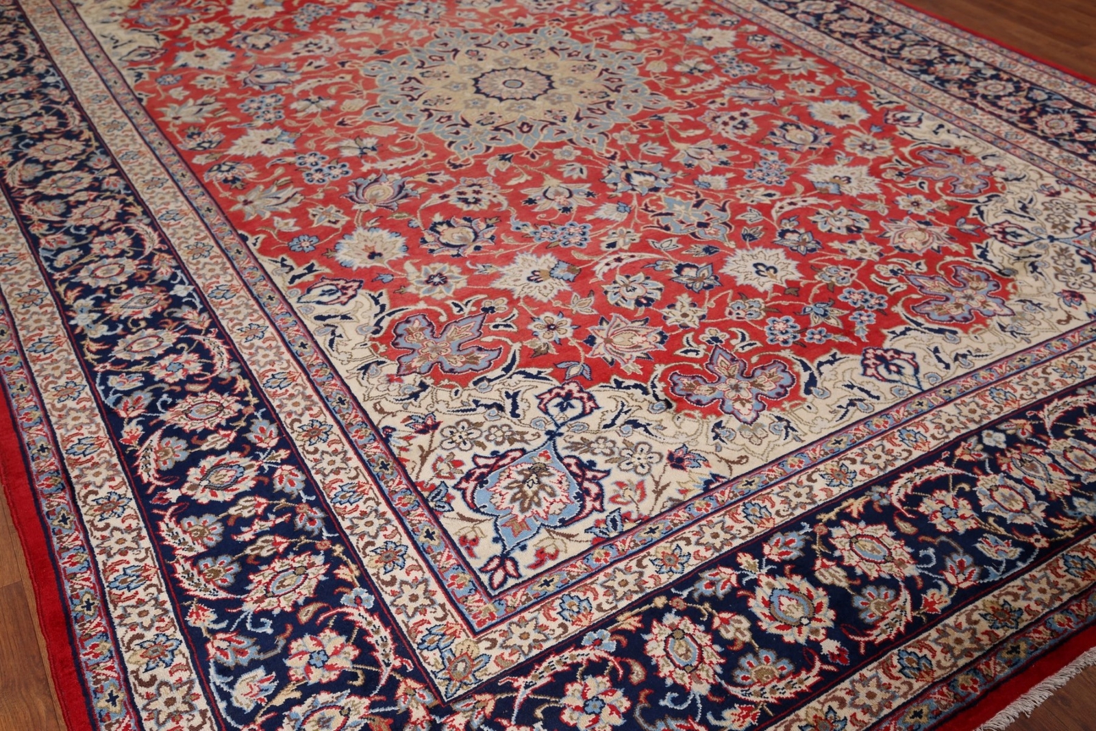 Traditional Najafabad Red/ Navy Blue Area Rug 9×13 Wool Handmade Room Size Rug