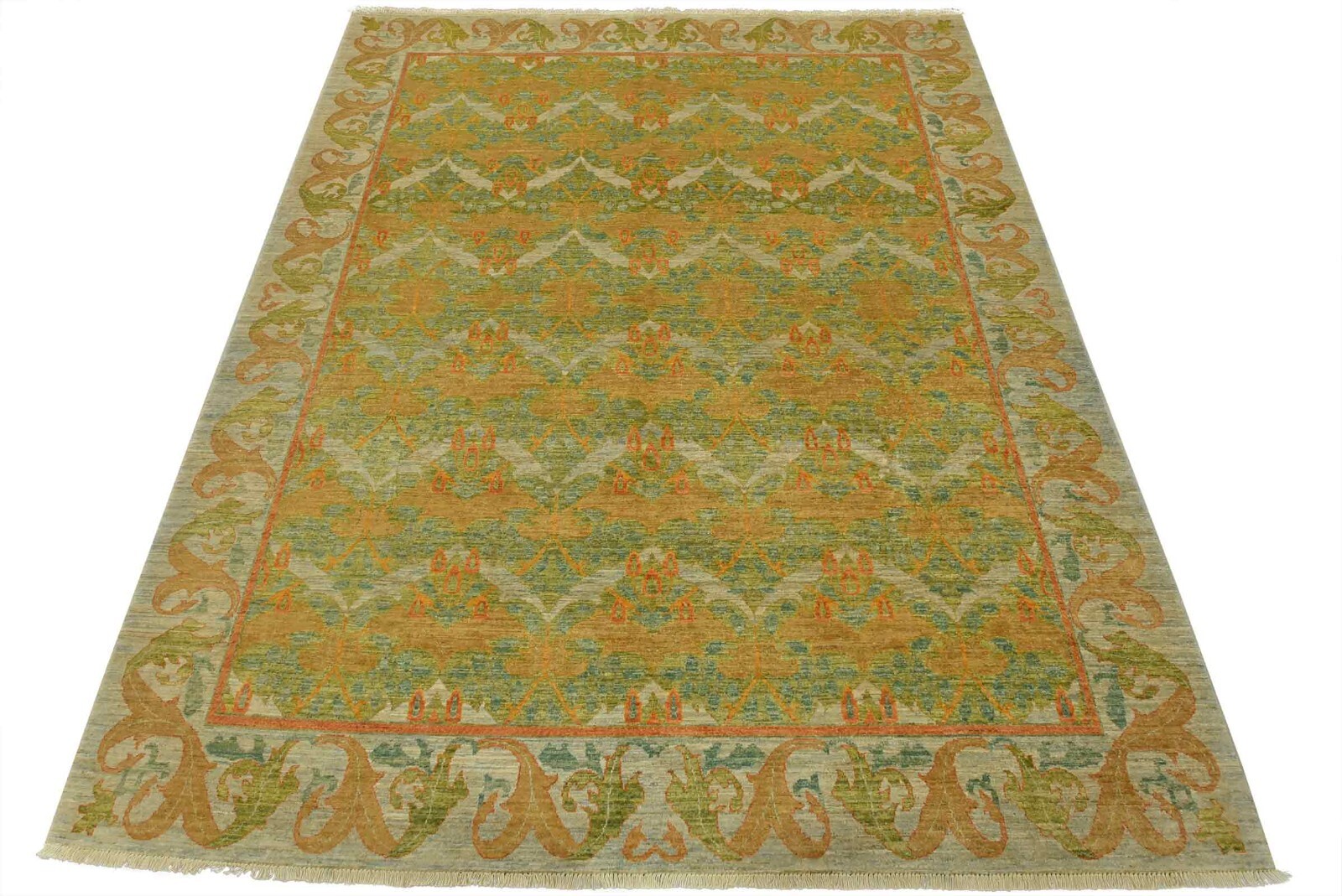 Ziegler Rug 8’2” x 10’1” Green Wool Traditional Hand-Knotted Oriental Carpet