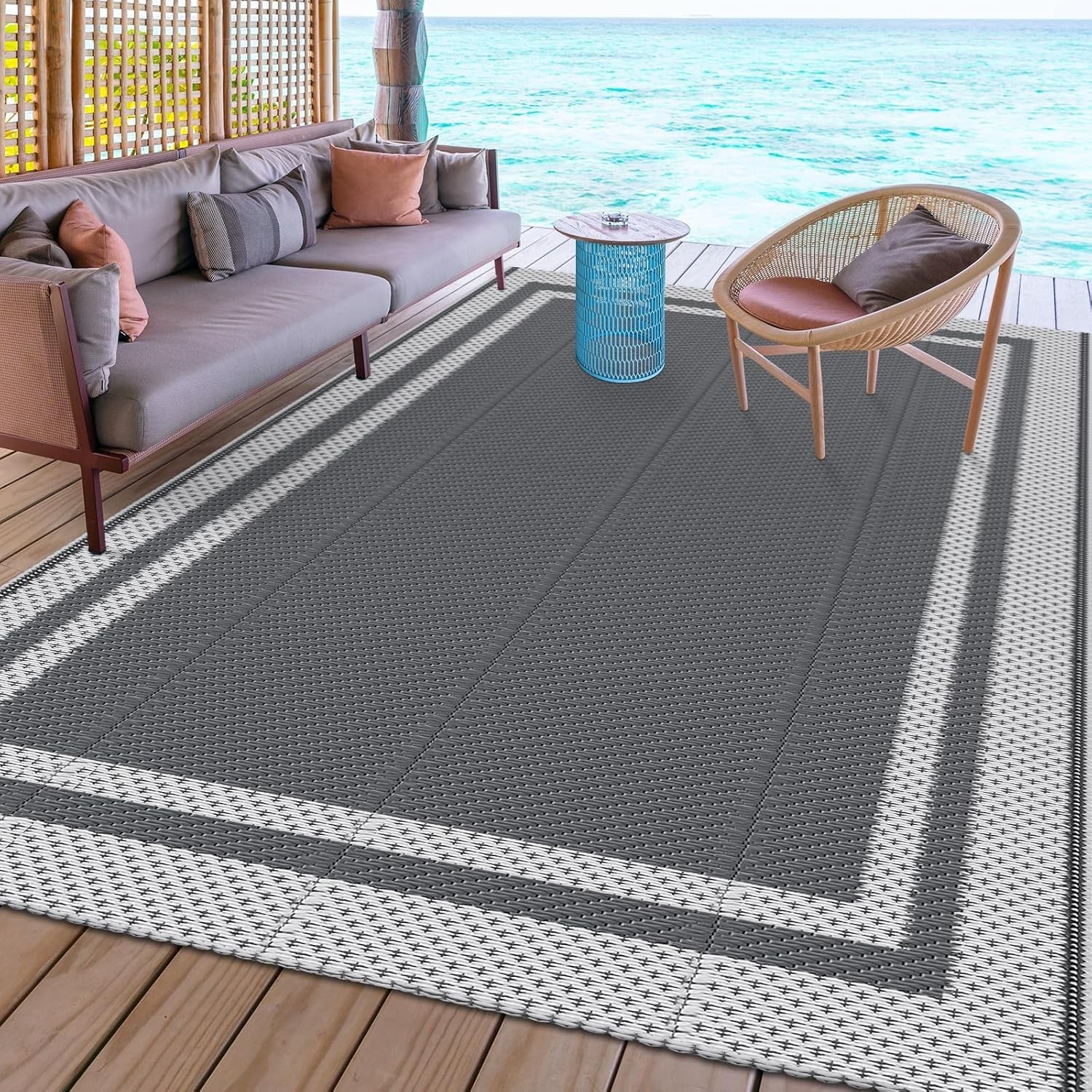 Outdoor Rug Reversible Portable Plastic Straw Camping Rugs for outside Rv,Large