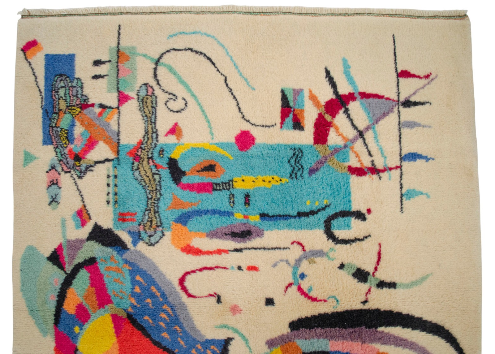 Kandinsky Style Abstract Rug | Vintage Hand-Knotted Wool Art Carpet 3’7″ x 5’0″