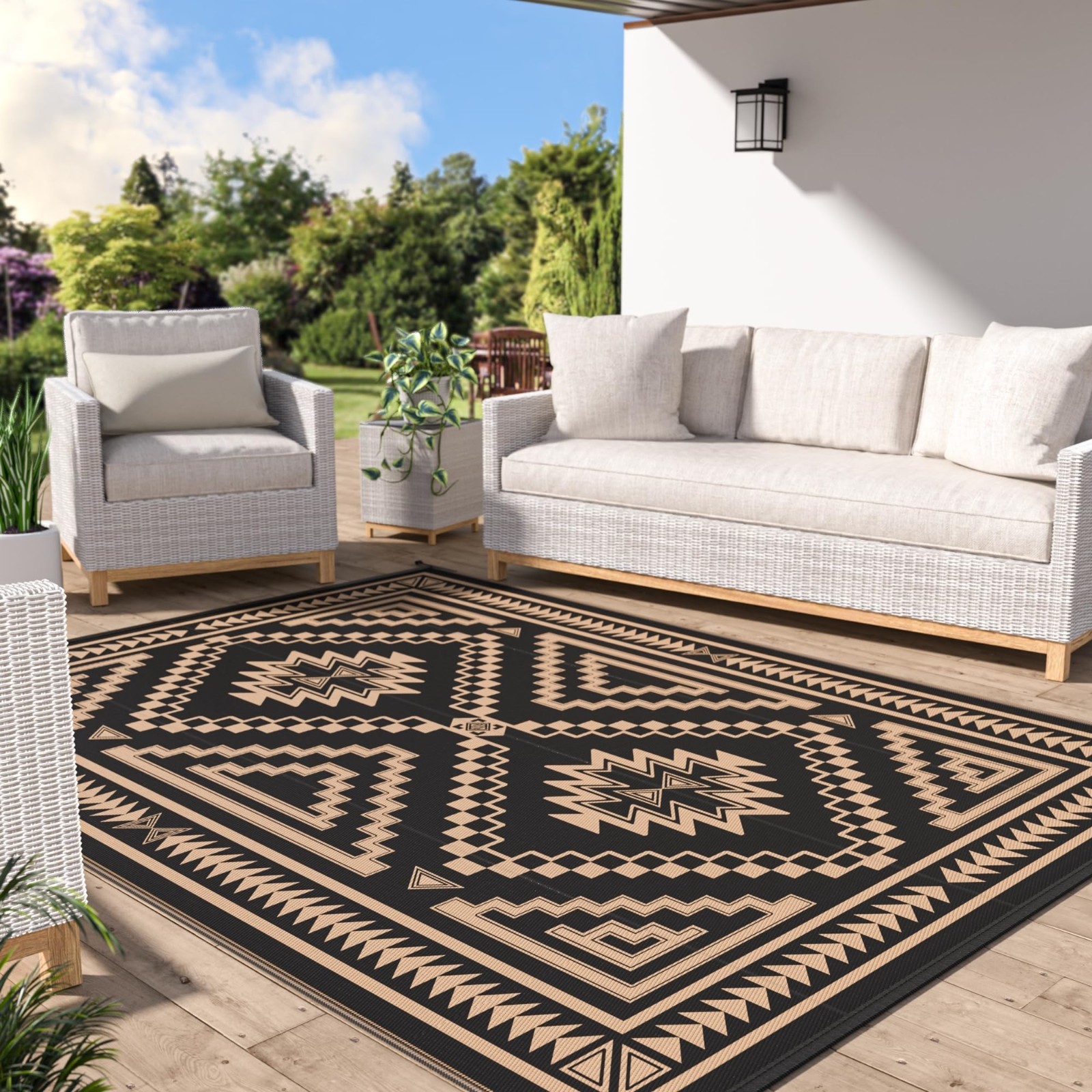 Outdoor Rug 5×8 ft Waterproof Reversible Mat for Patio, Deck, Beach, Camping