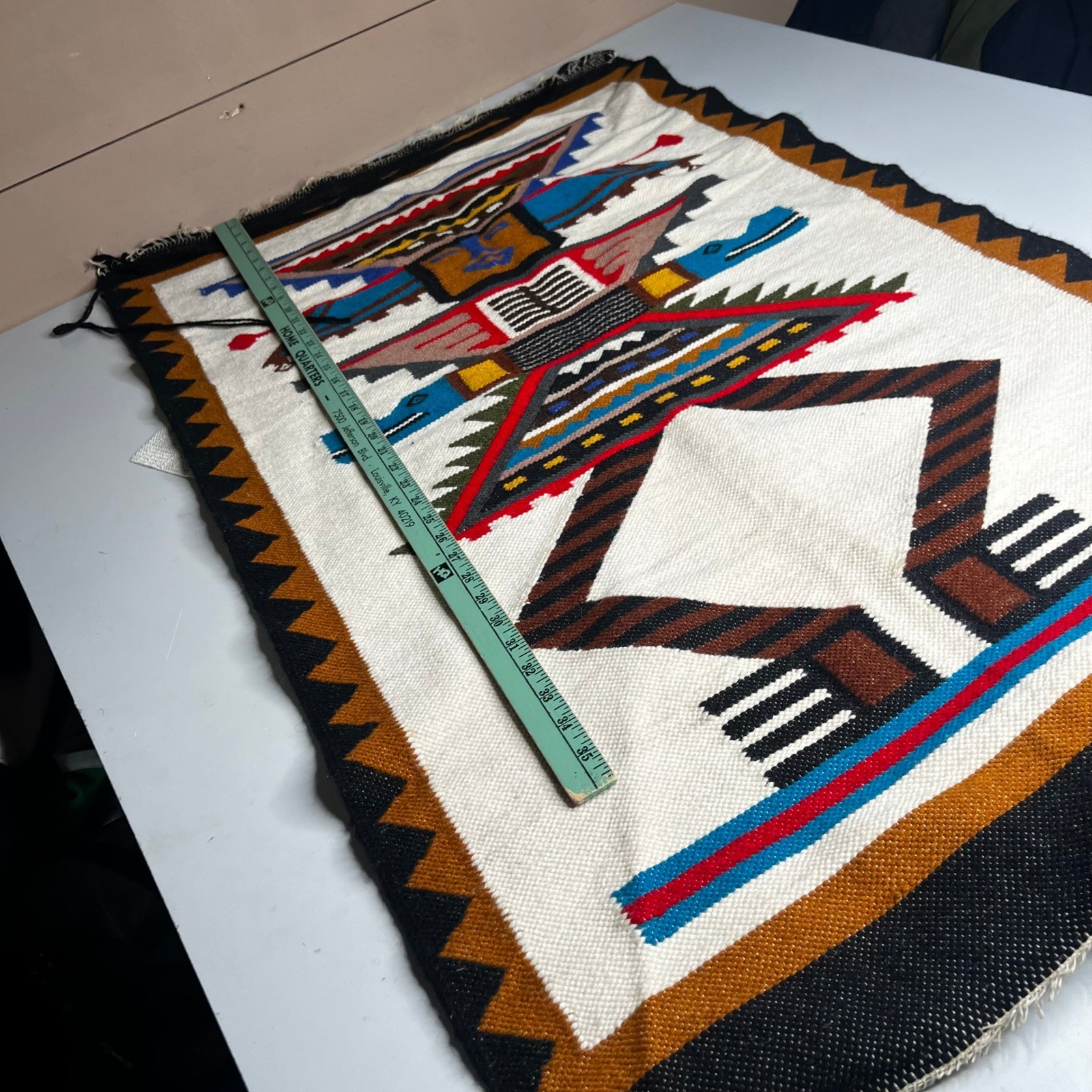 Vintage Southwest Yei Figure Handwoven Wool Rug Wall Hanging 36×20 Multi-Color