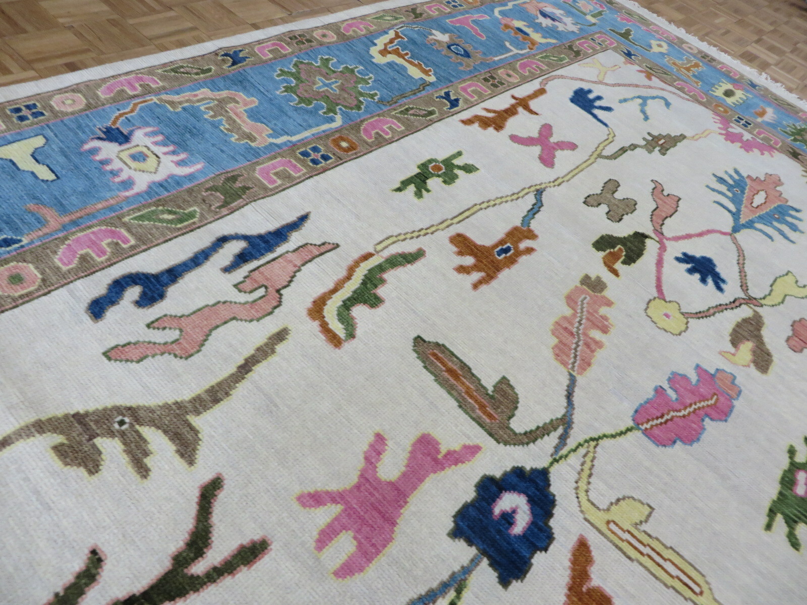 8’11 x 12’2 Hand Knotted Ivory Colorful Turkish Oushak Oriental Rug G11365