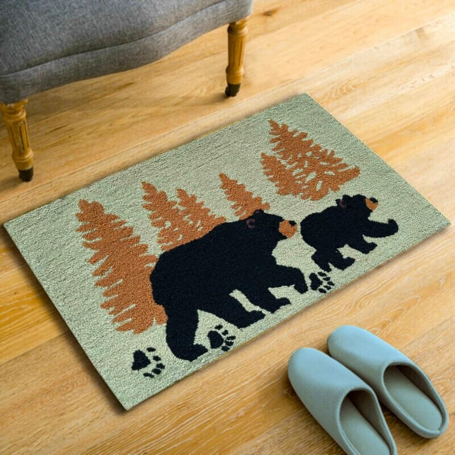 Woodland Bear Tree Silhouette Hand-Hooked Accent Rug 28.5 X 17 Inches for Hom…