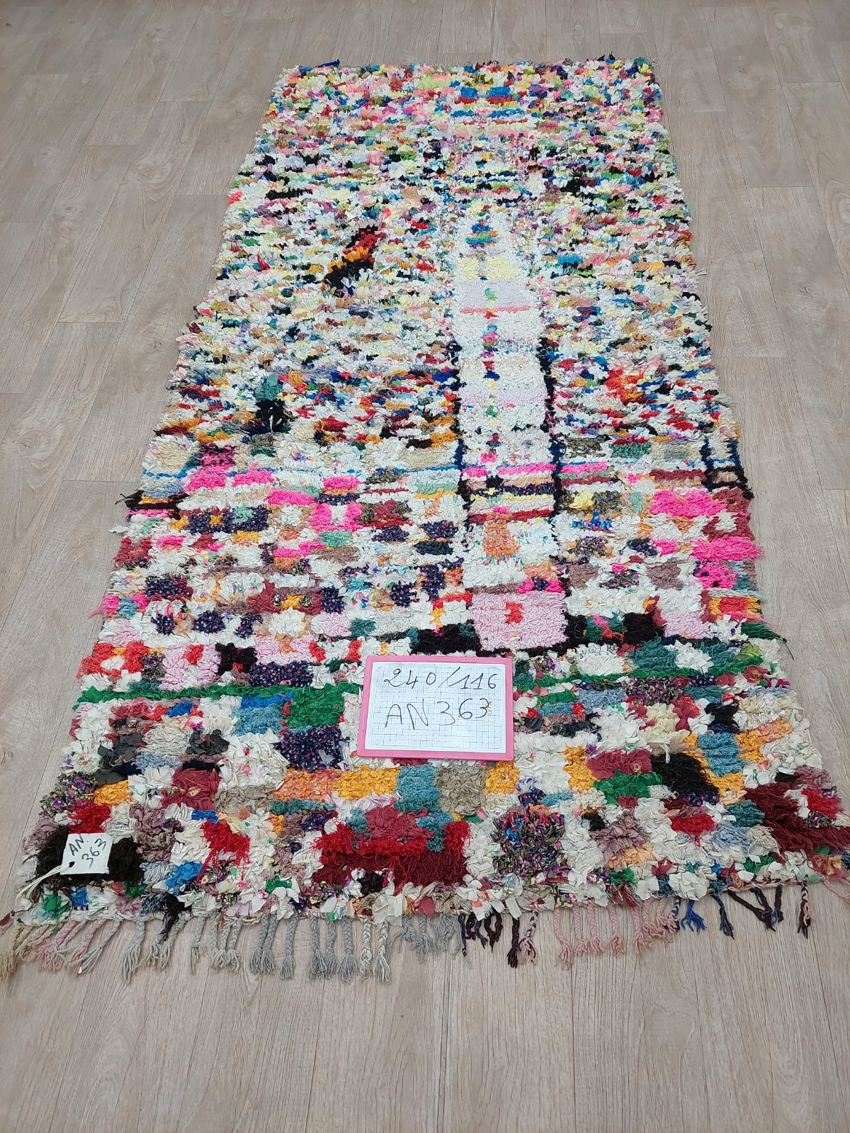 Vintage Moroccan Berber Runner Rug 3’8”x7’8” Tribal Boho Handmade Boucherouite