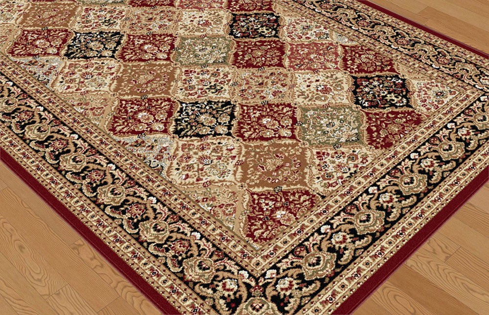 5×5 Octagon Sensation Bordered Red Panel Flower 4770 Area Rug – Approx 5’3″x5’3″