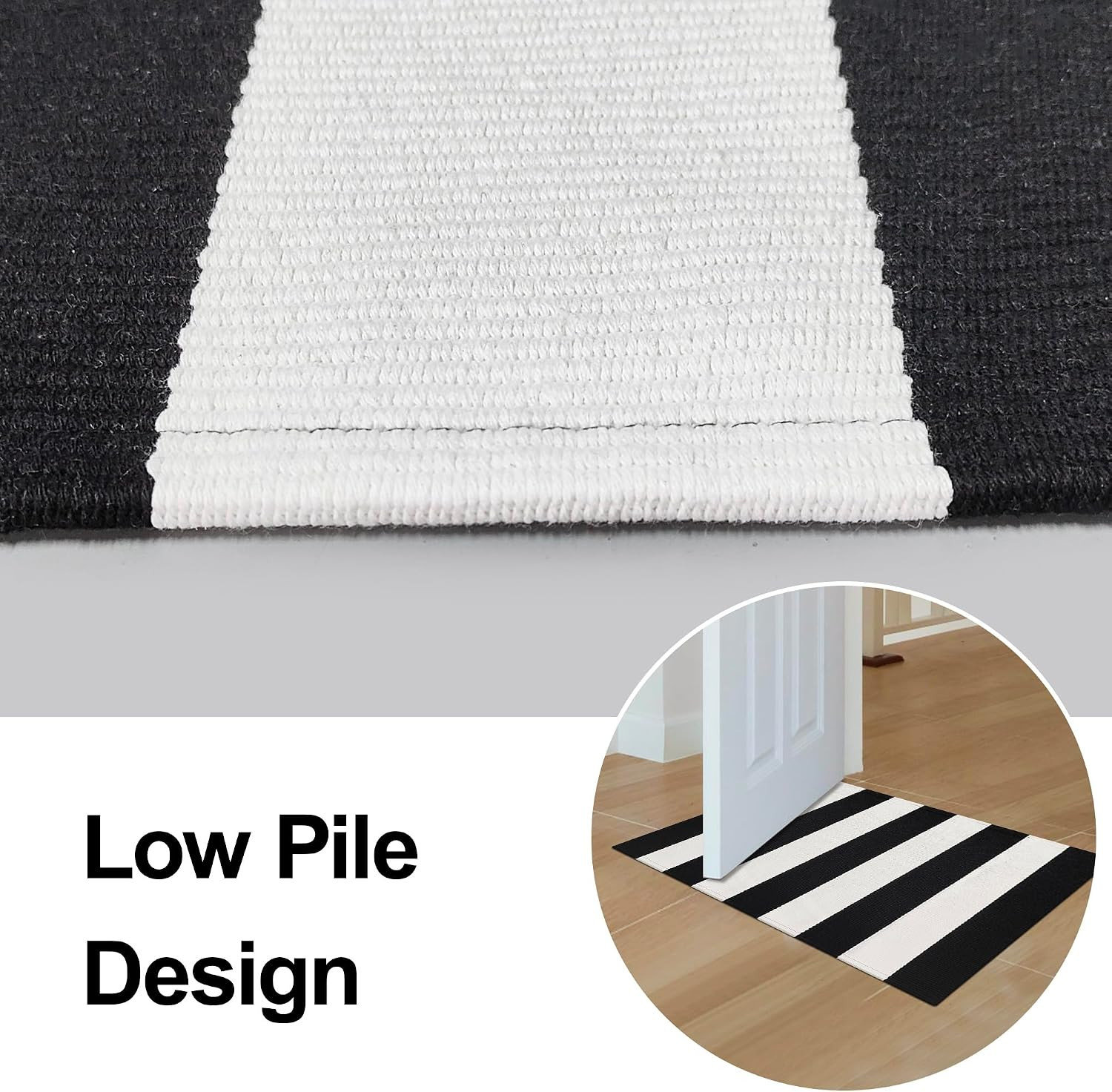 Black White Striped Outdoor Rug 2’x3′ Porch Door Mat Decor Carpet | Striped Cott