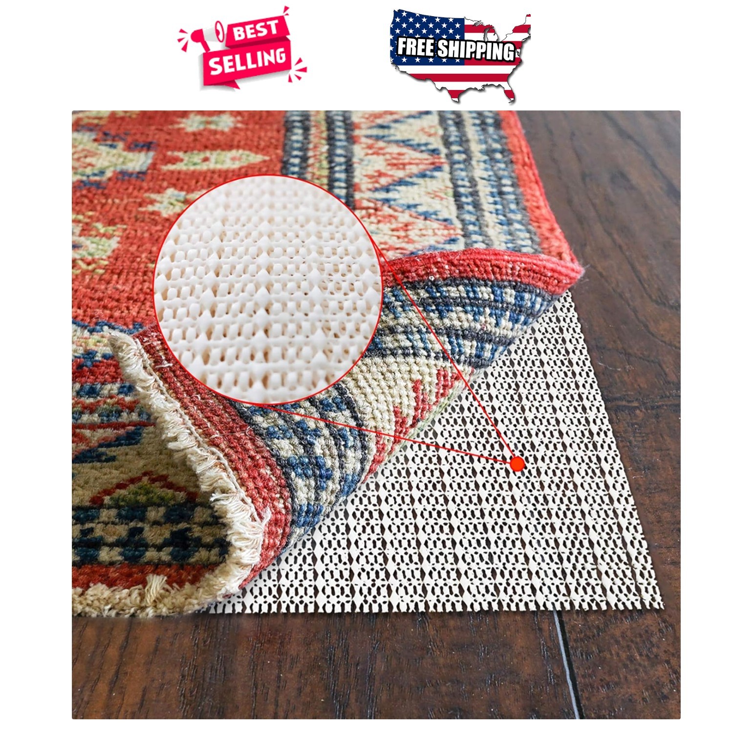 Non Slip Rug Pad 6×9 Feet Anti Skid Gripper for Hard Surface Floor Protection