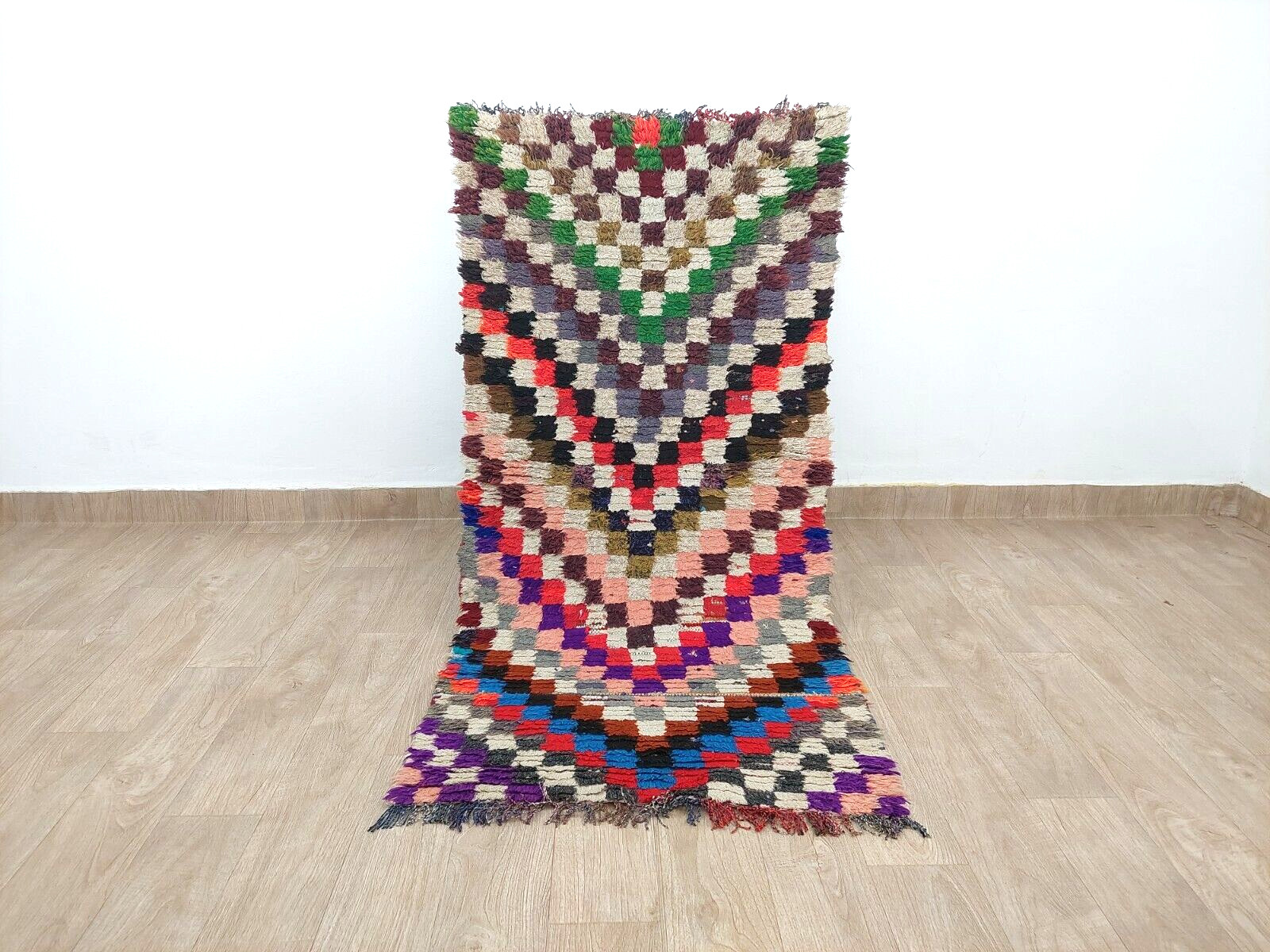 Vintage Area Rug 3×5 Multicolor Moroccan Handmade Runner Checkered Tribal Carpet