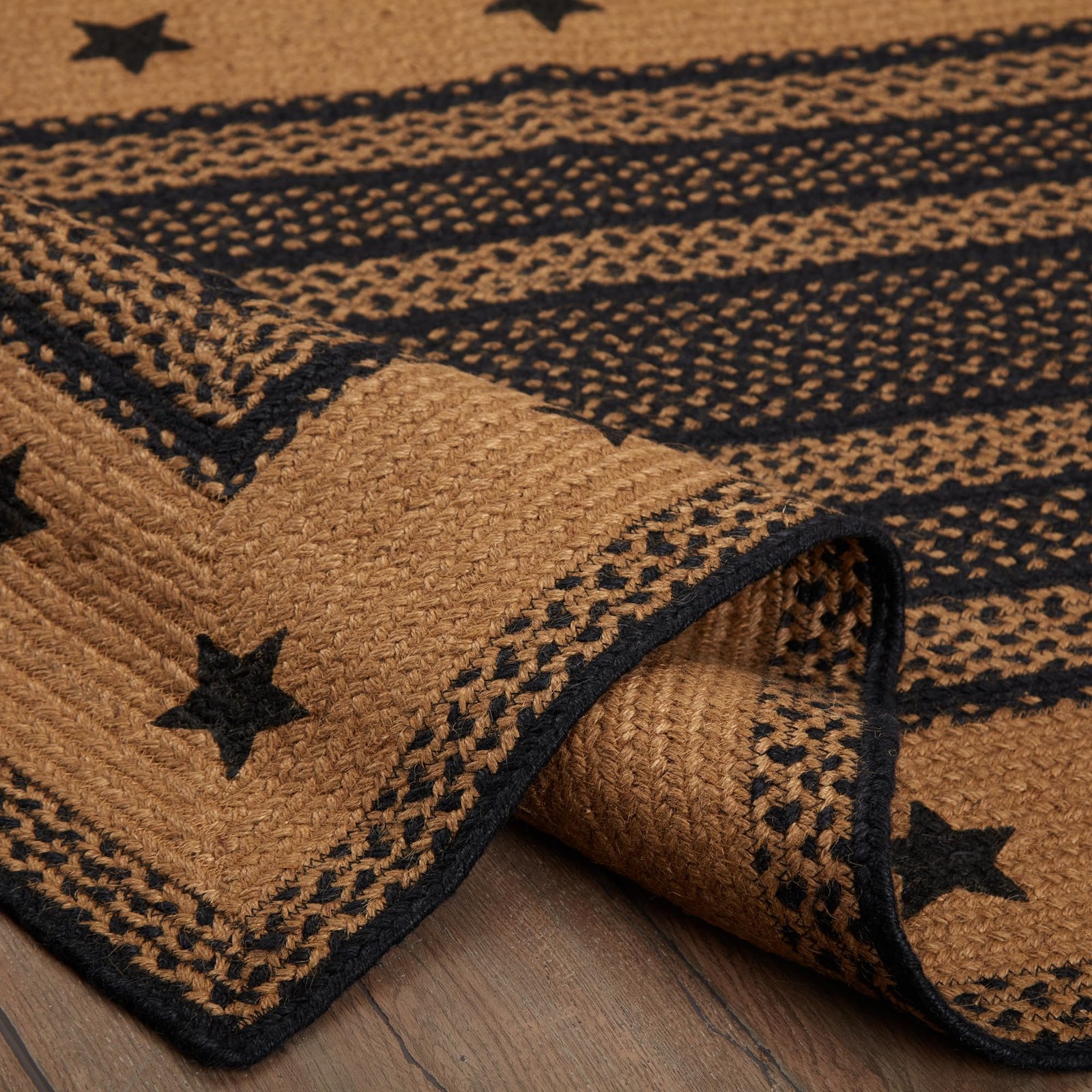 VHC Brands, Farmhouse, Jute, 36×60, Rect Rug, Stencil Stars Border w/Pad, Black