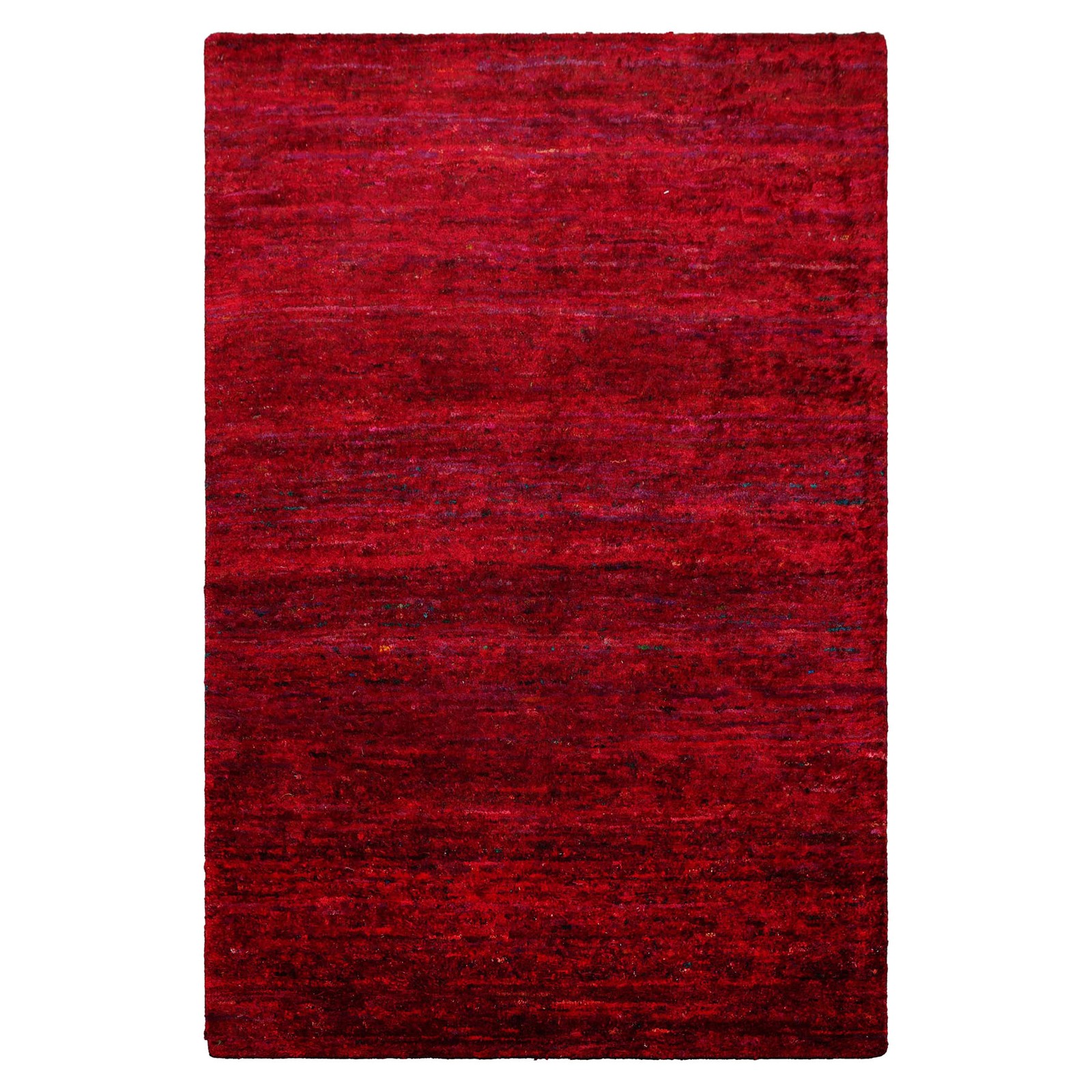 loomBloom 4’x5’9″ Red Hand Knotted Gabbeh Contemporary Boho Silk Area Rug
