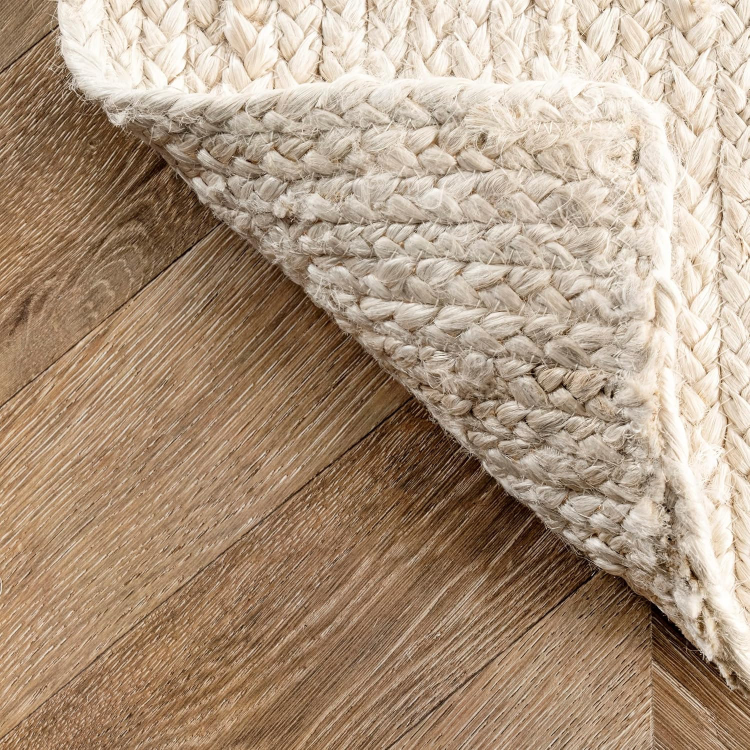4 round Rigo Jute Hand Woven Area Rug, off White, Solid Farmhouse Design, Natura