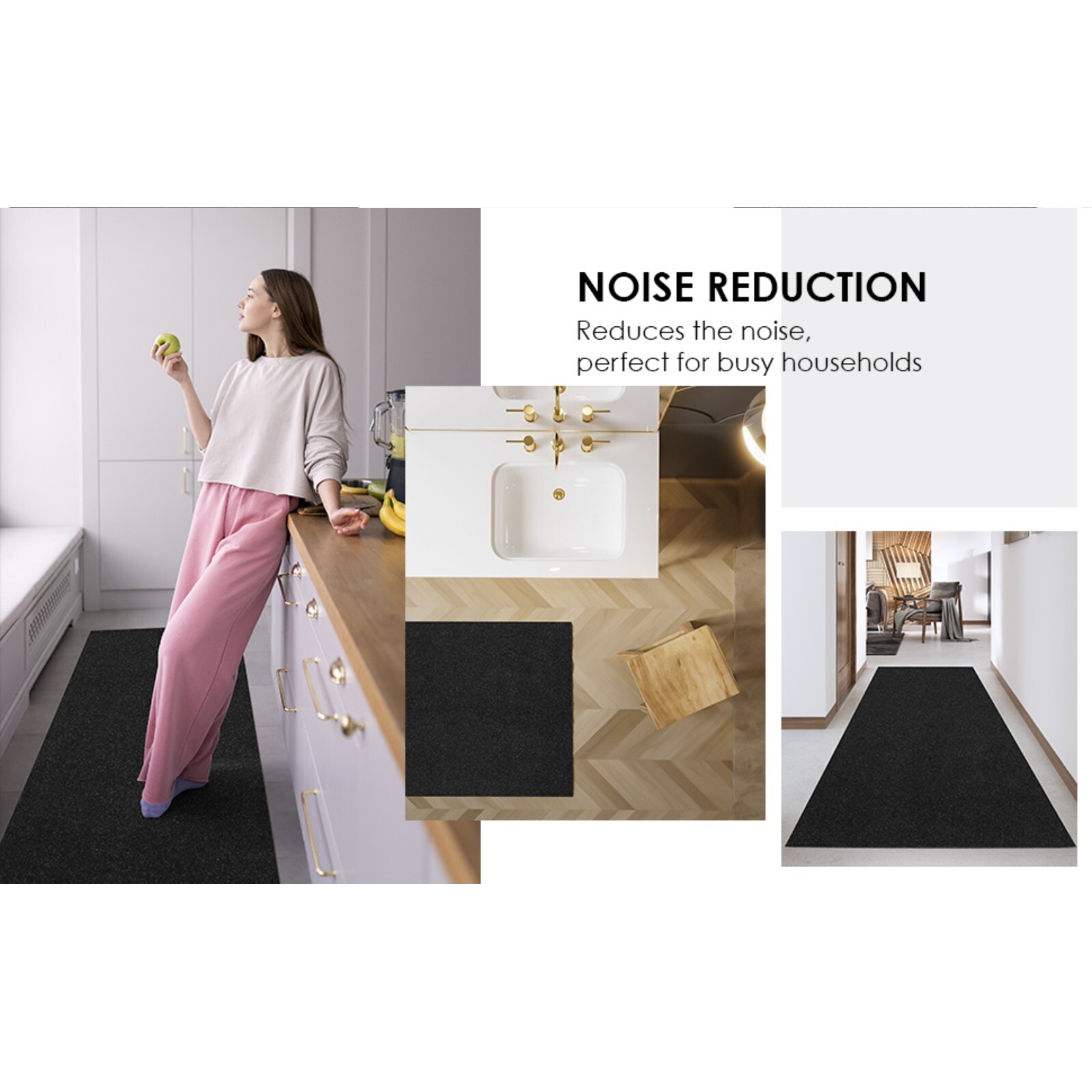 Area Rugs for Living Room or Bedroom, Black Carpet Runner Rug Indoor Mat
