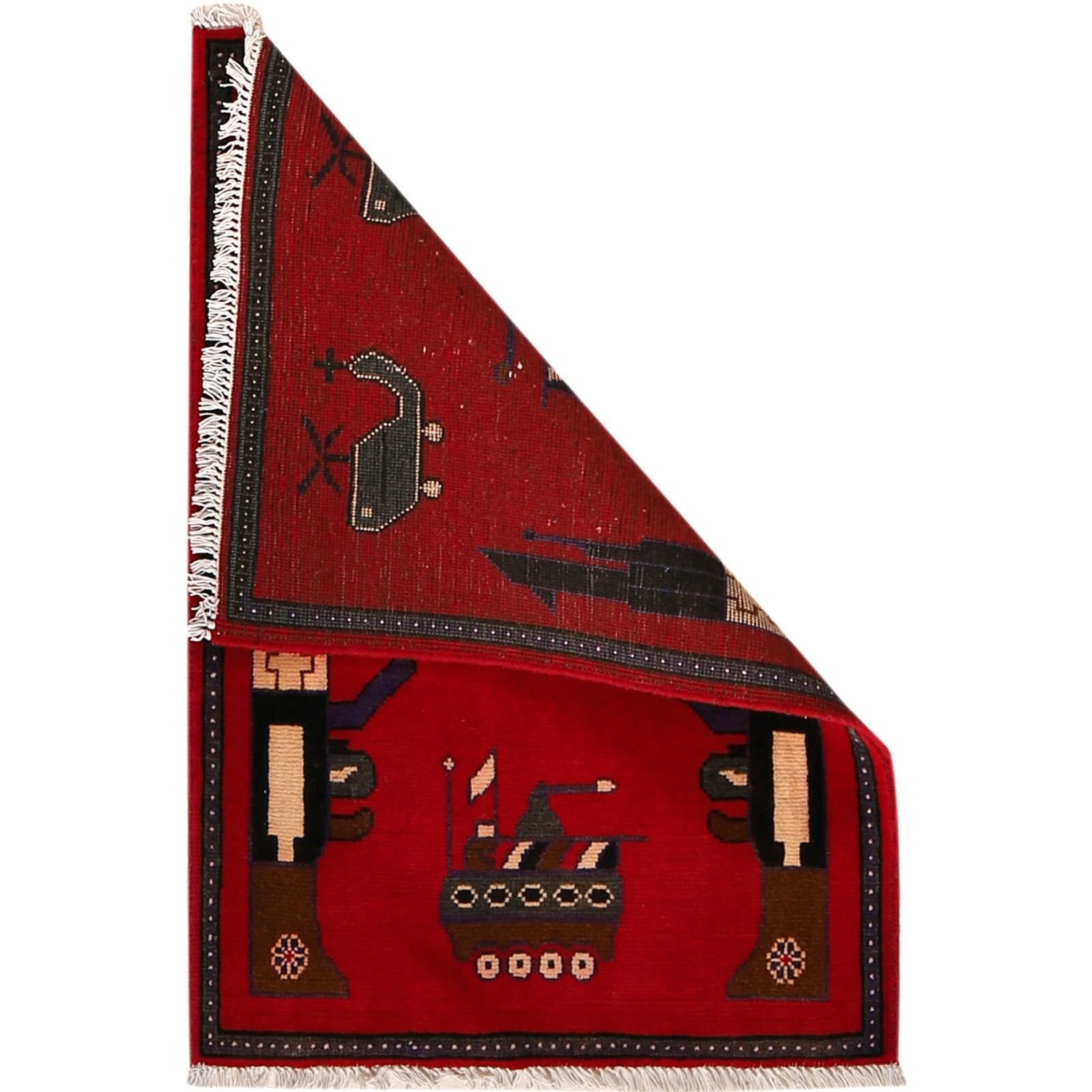 Red Afghan War Rugs – Hand Knotted by Afghan Artisans A 2′ 11″ x 2′ ft – G27469