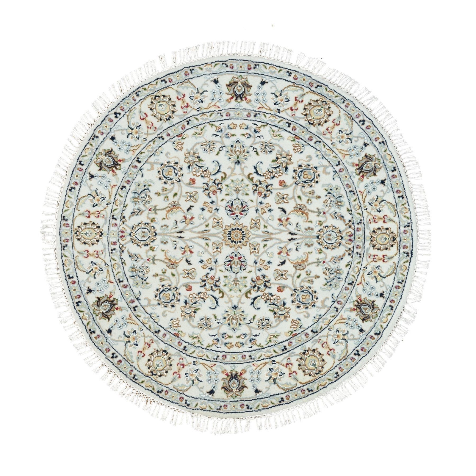 3’9″ x 3’9″ White Nain Design 250 KPSI 100% Wool Hand Knotted Round Rug R90037