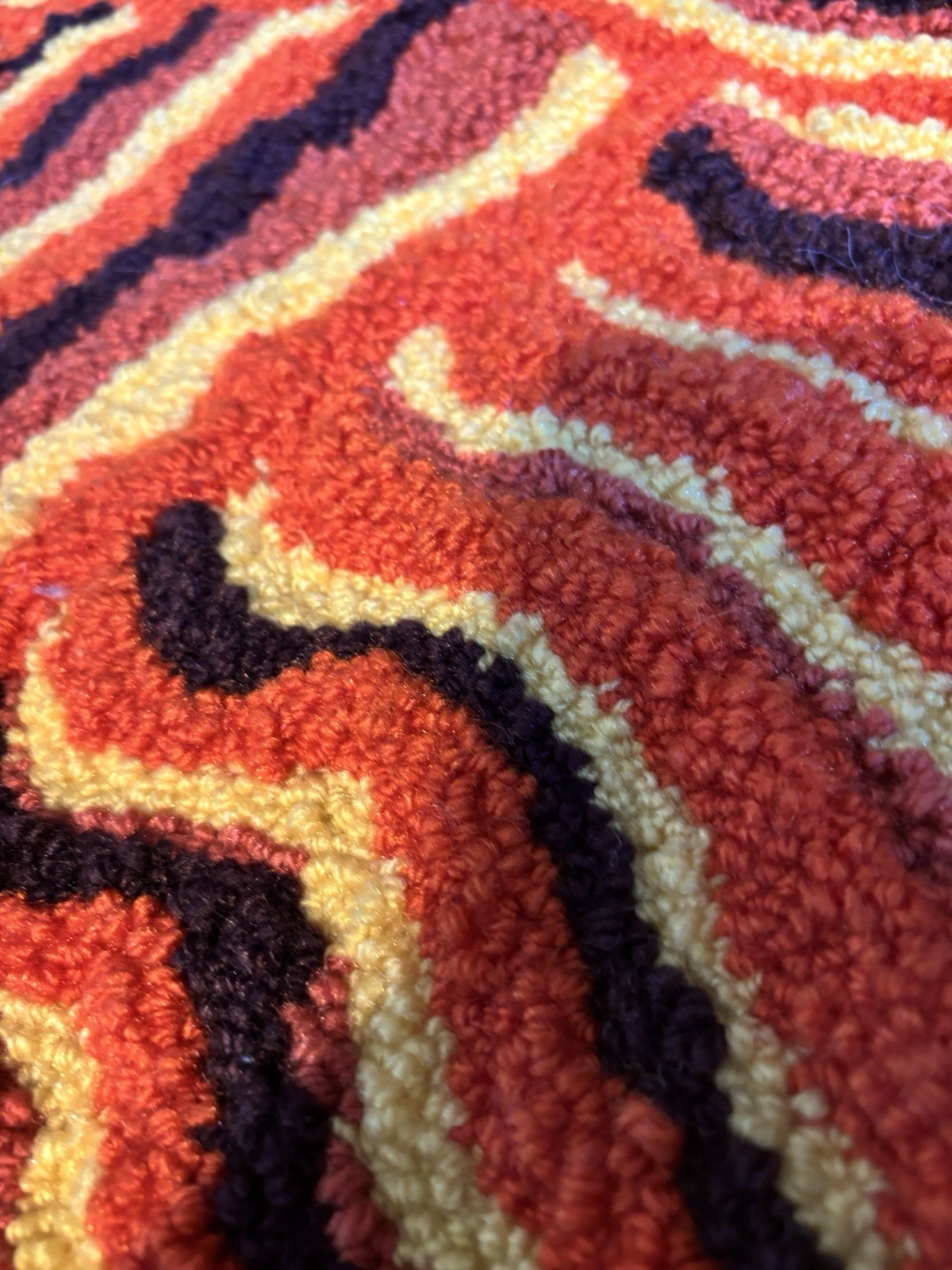 Handmade Woven Rug Groovy 70s 80s Retro Vintage Hippie Orange Yellow Brown Swirl