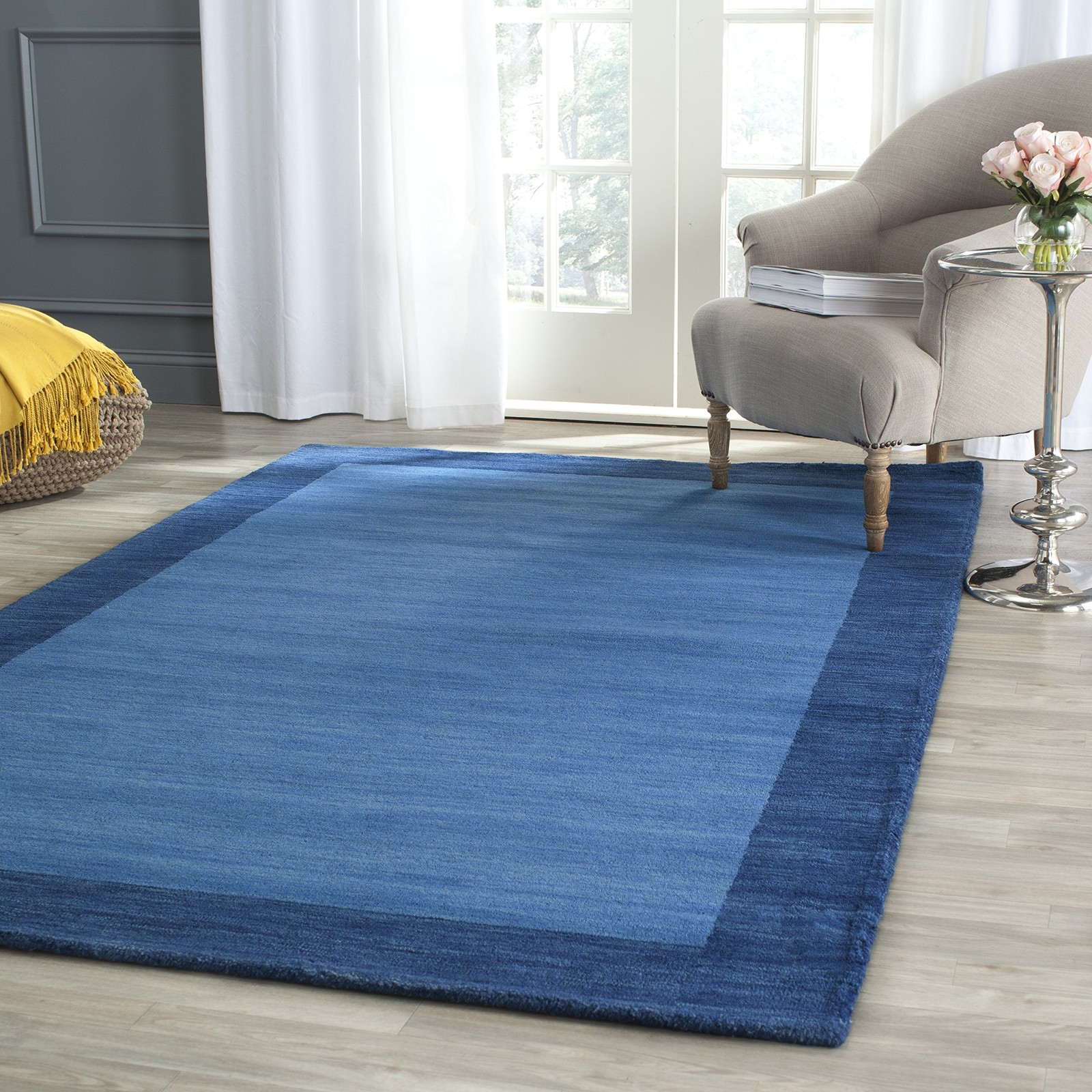 Himalaya Collection Area Rug – 5′ x 8′, Light Blue & Dark Blue, Handmade Wool…