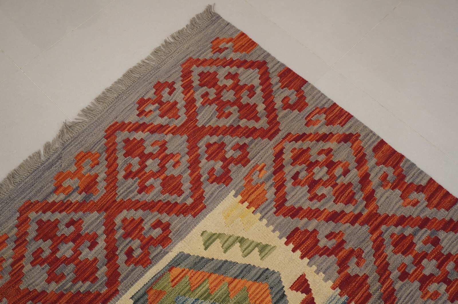 11×13 ft Afghan Kilim Beige Red Handmade Veg dyes Wool Area Rug 10’7″x12’9″